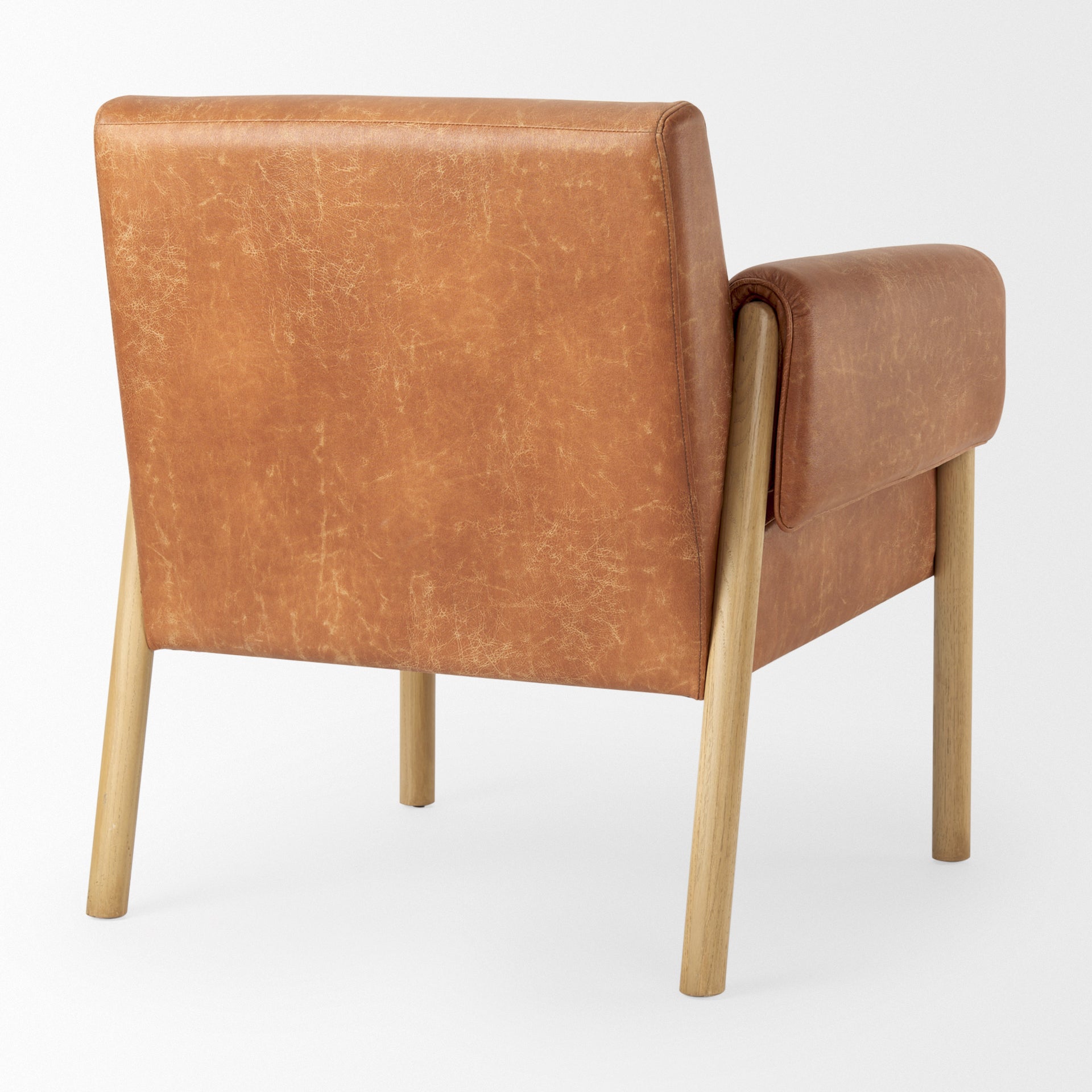 Ashton Brown Faux Leather Fabric w/ Light Wood Accent Chair - Central Designs