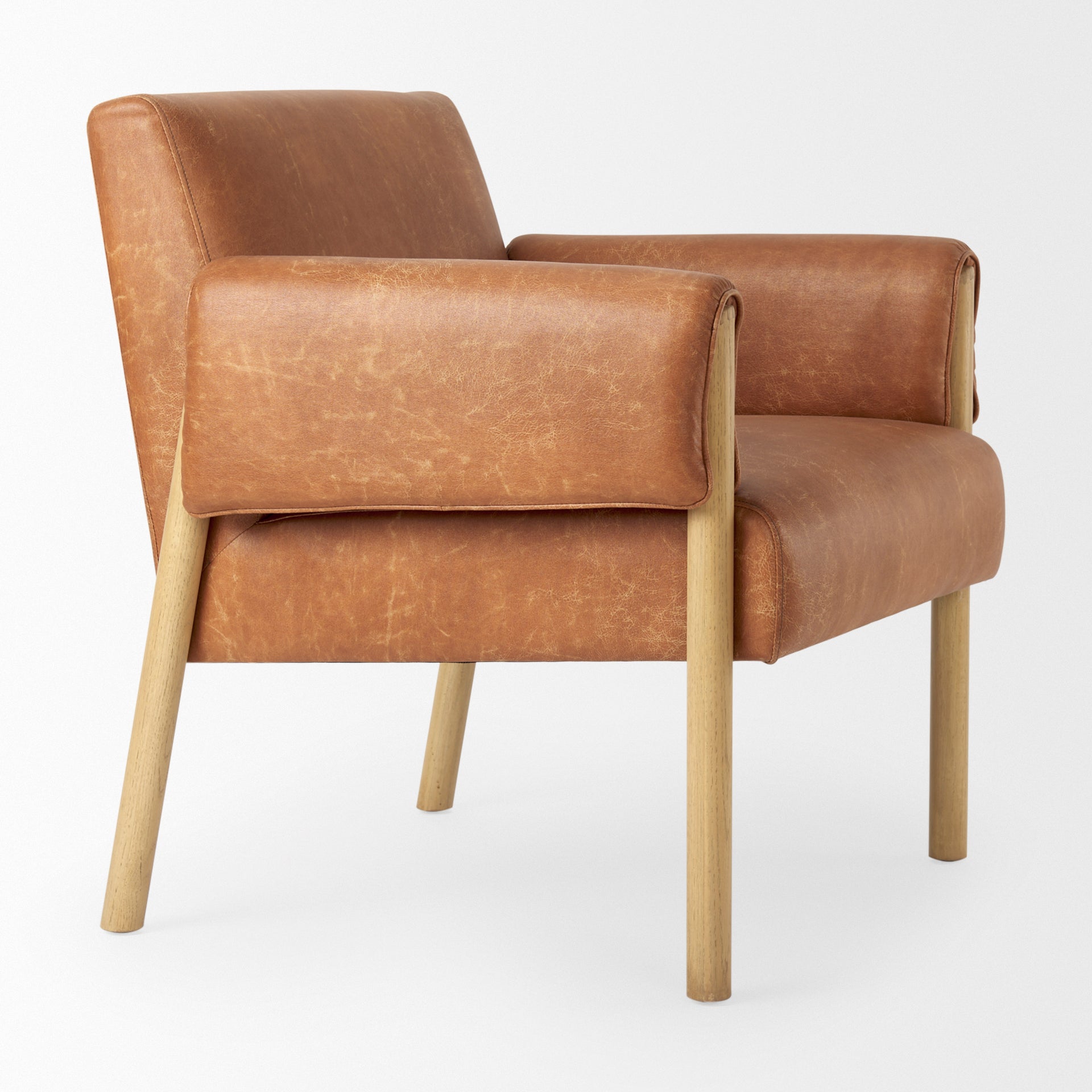 Ashton Brown Faux Leather Fabric w/ Light Wood Accent Chair - Central Designs