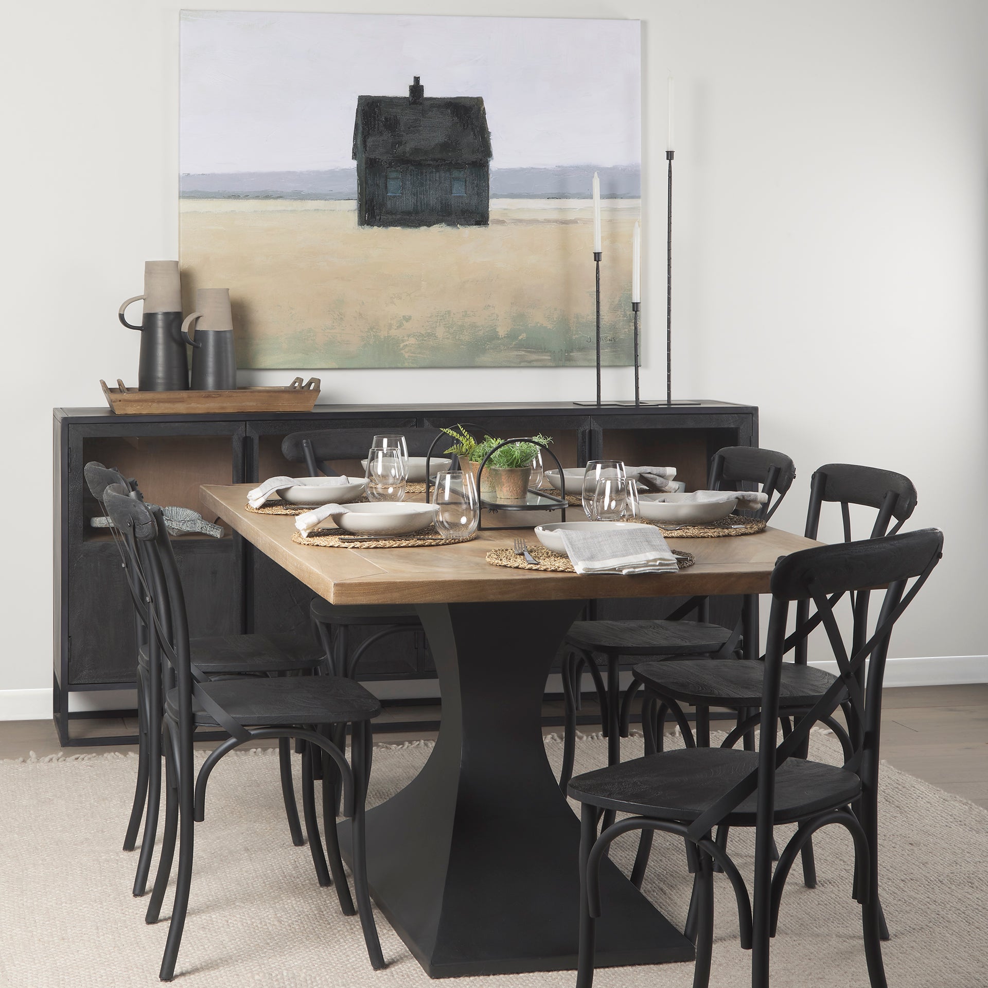 Maxton Light Brown Wood w/ Dark Gunmetal Iron Metal Dining Table