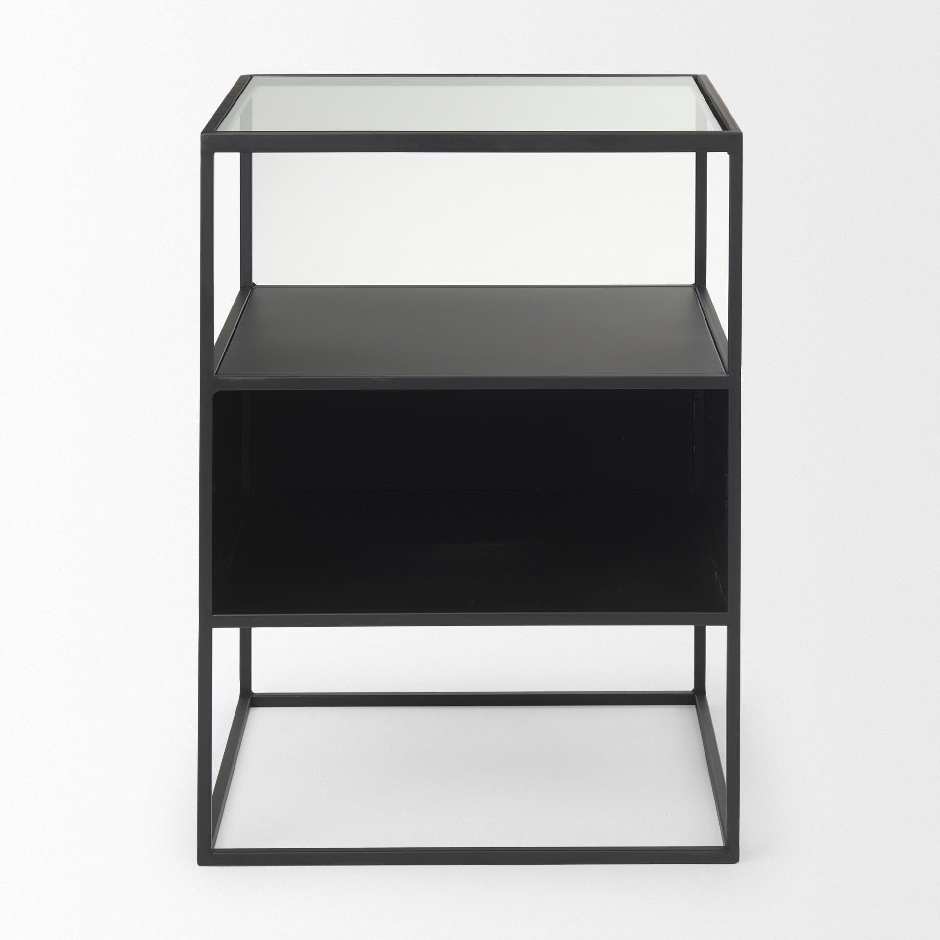 Samson 15.7L x 15.7W x 21.3H Side Table Matte Black Metal and Glass - Central Designs