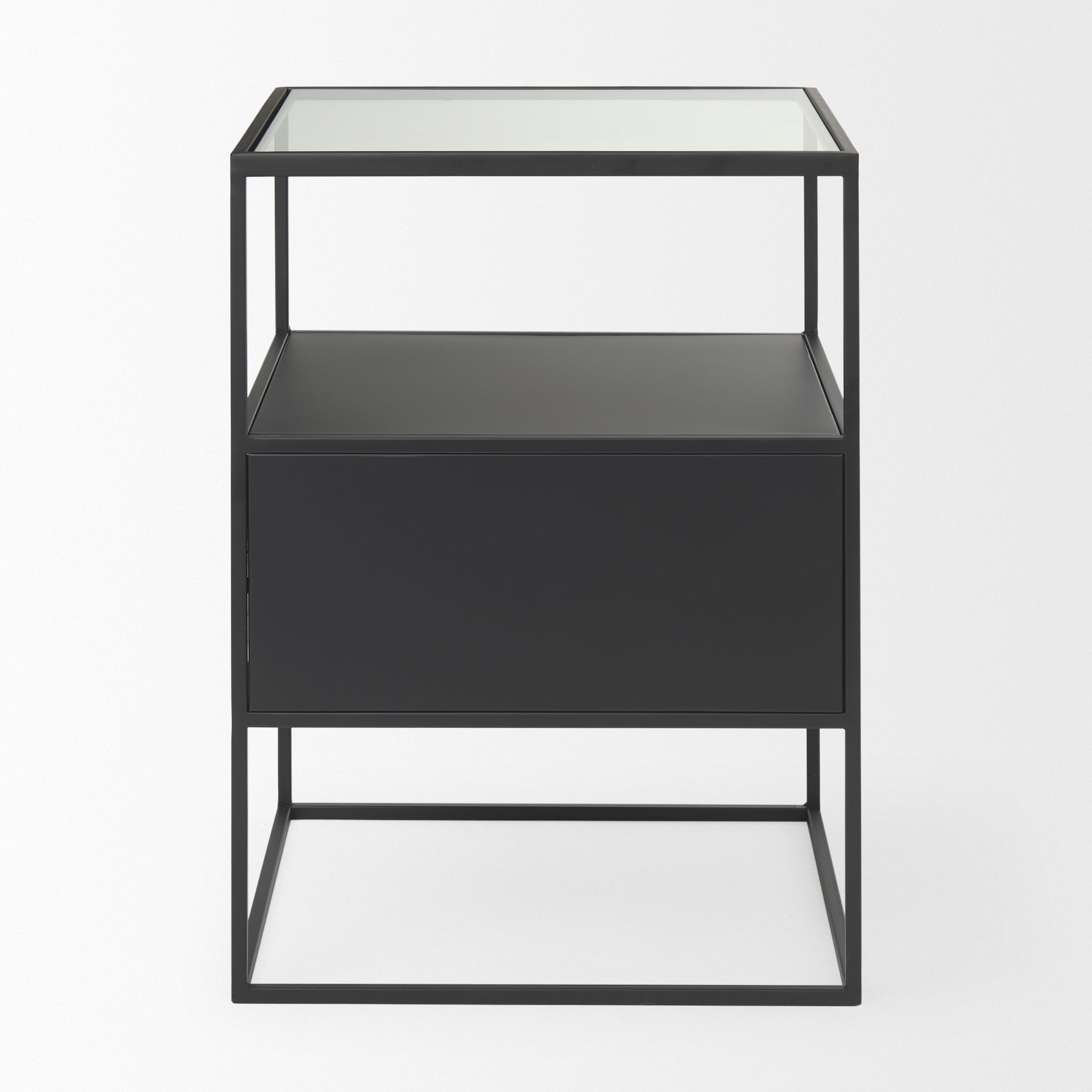 Samson 15.7L x 15.7W x 21.3H Side Table Matte Black Metal and Glass - Central Designs