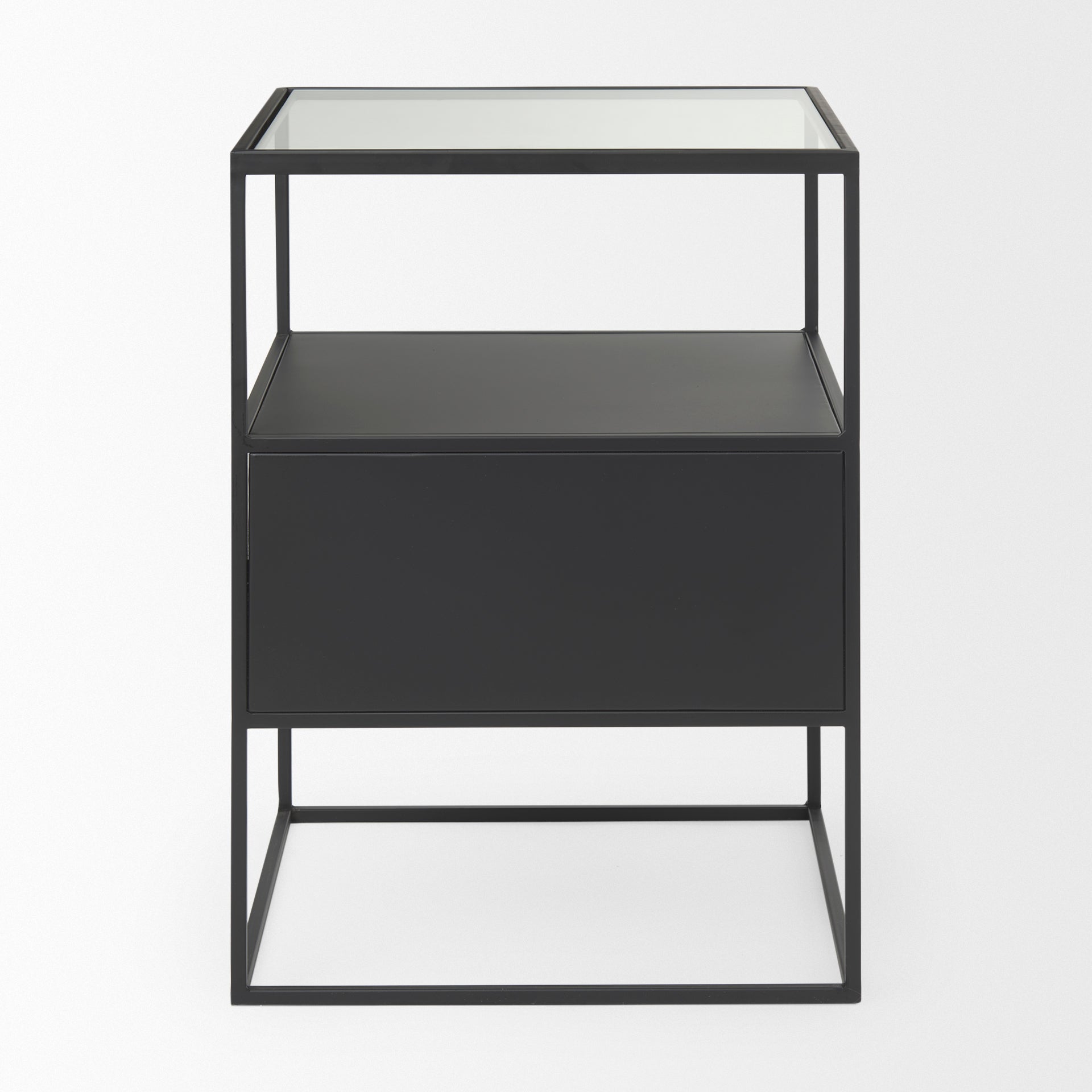 Samson 15.7L x 15.7W x 21.3H Side Table Matte Black Metal and Glass - Central Designs