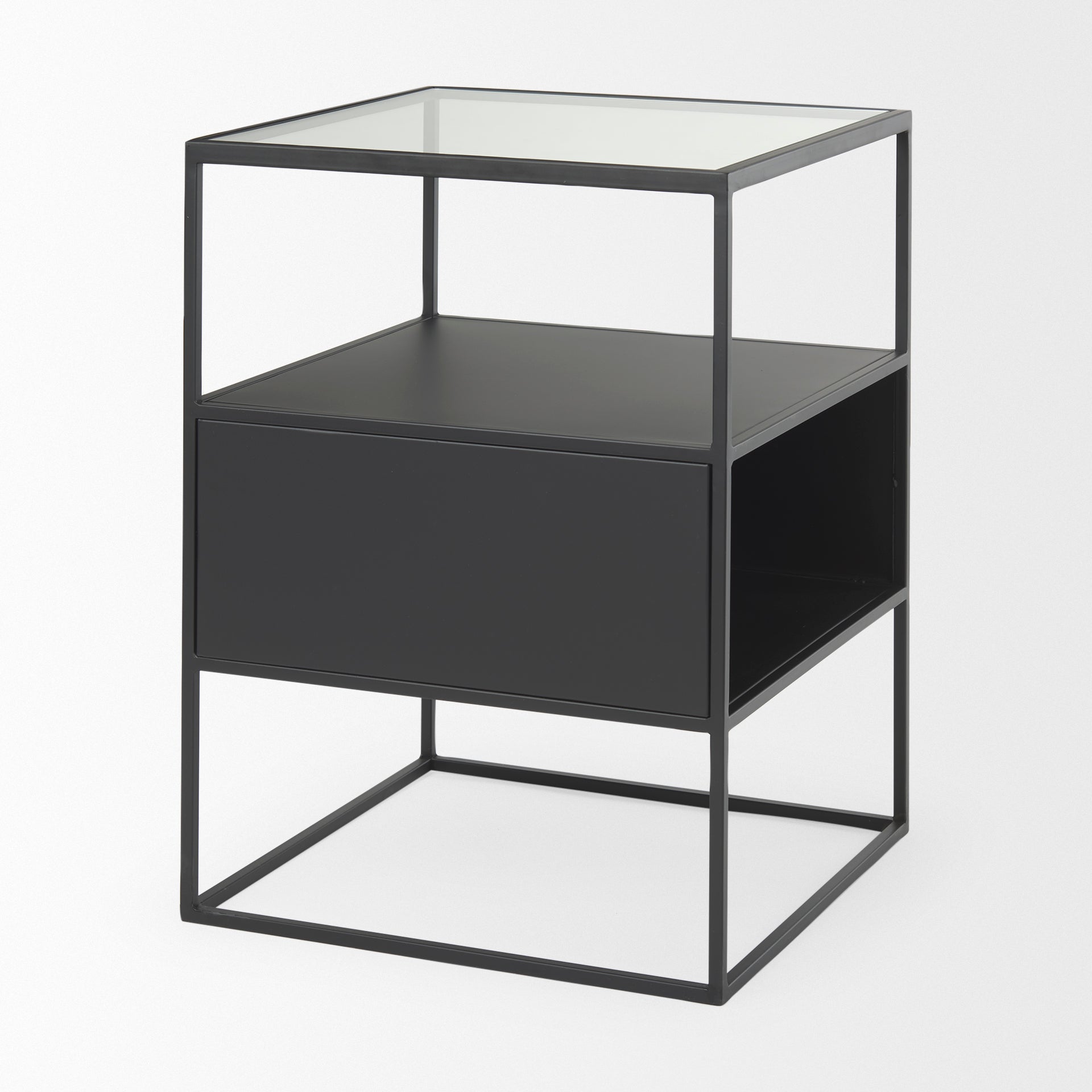 Samson 15.7L x 15.7W x 21.3H Side Table Matte Black Metal and Glass - Central Designs