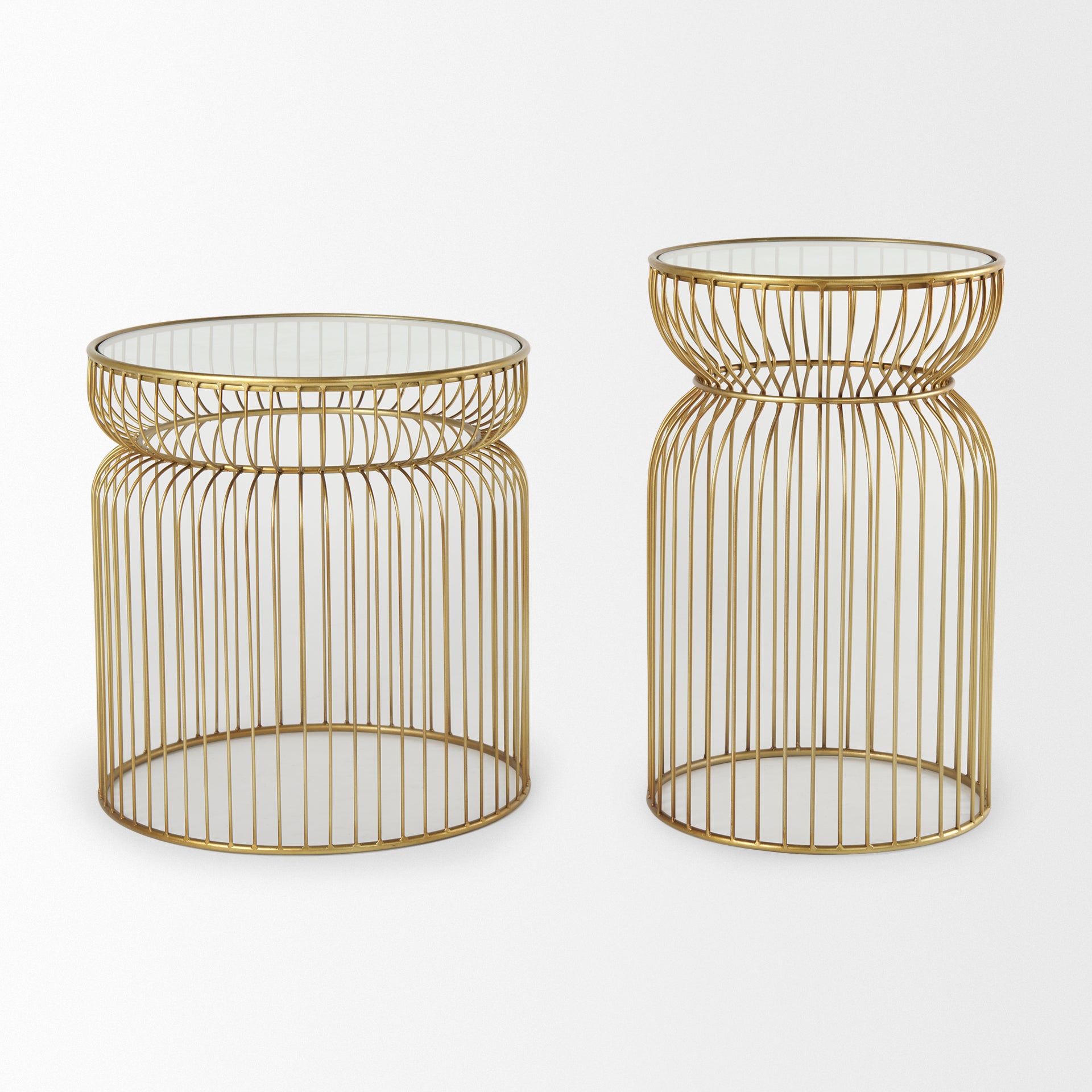 Shani Set of 2 Round, Gold Metal w/ Glass Accent Tables - Central Designs