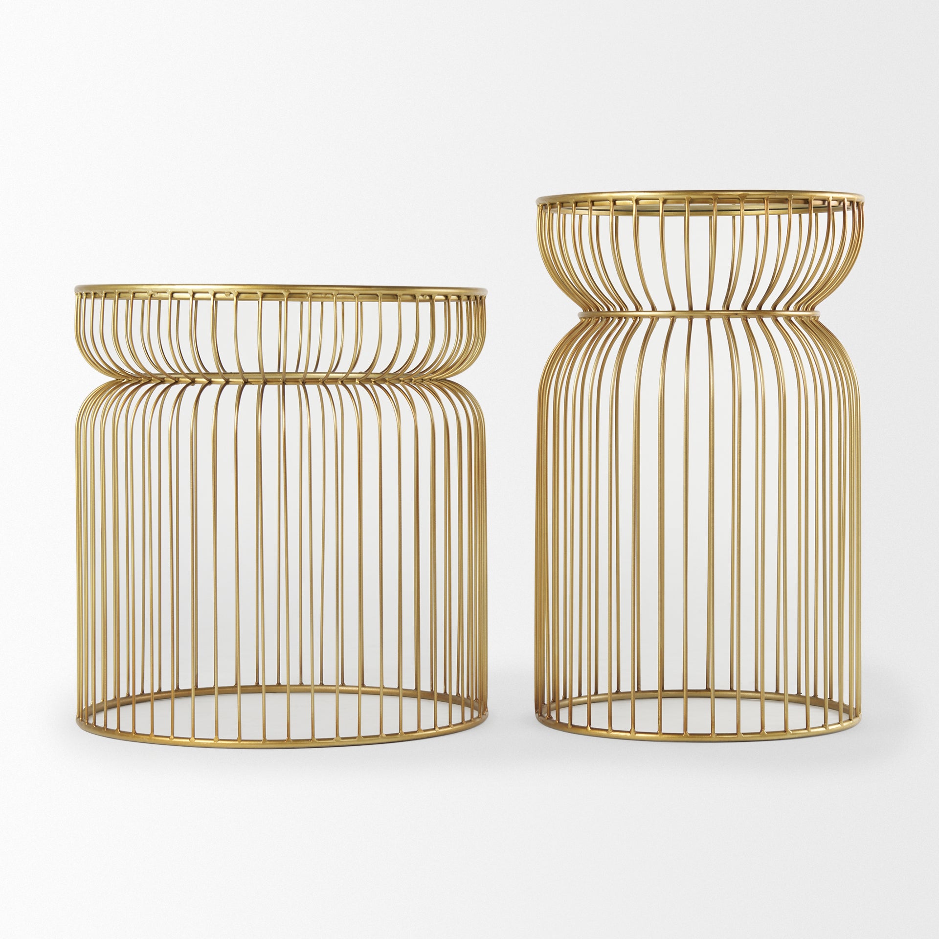 Shani Set of 2 Round, Gold Metal w/ Glass Accent Tables - Central Designs