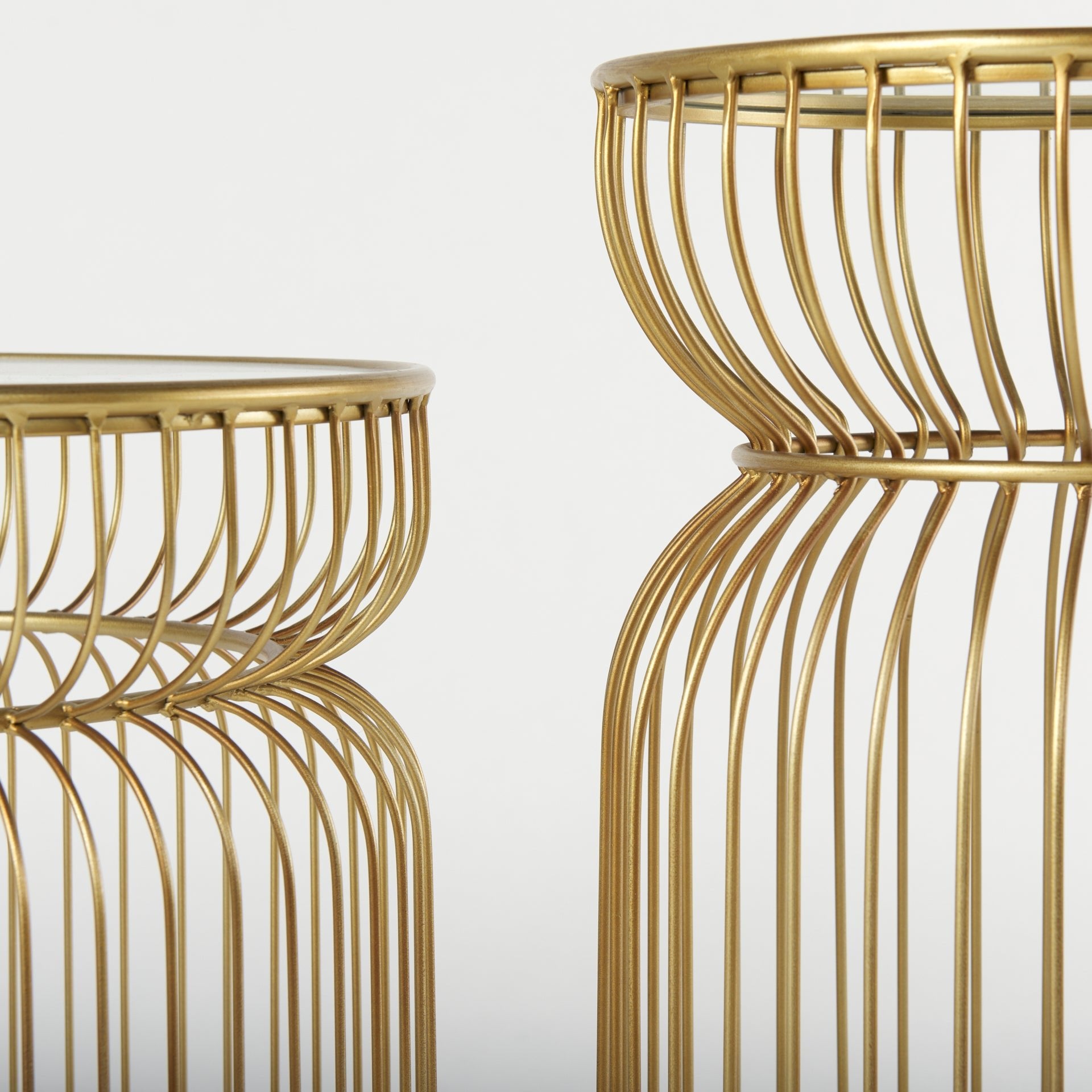 Shani Set of 2 Round, Gold Metal w/ Glass Accent Tables - Central Designs