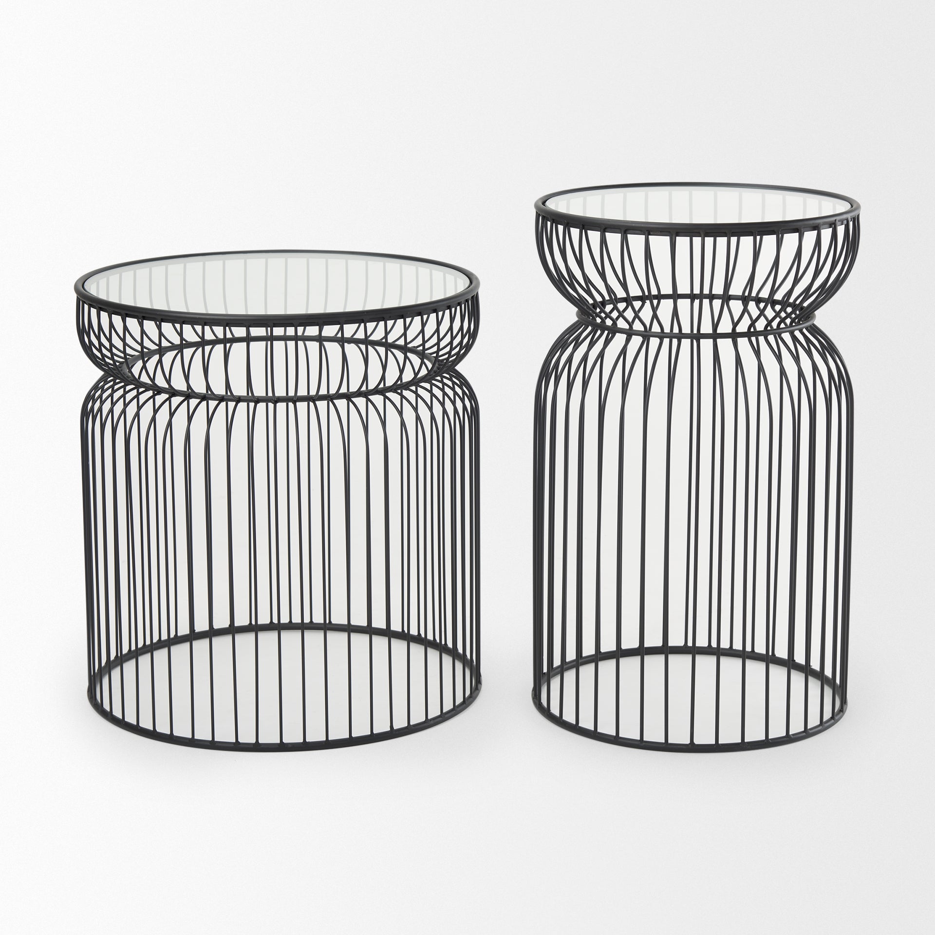 Shani Set of 2 Round, Black Metal w/ Glass, Accent Tables - Central Designs