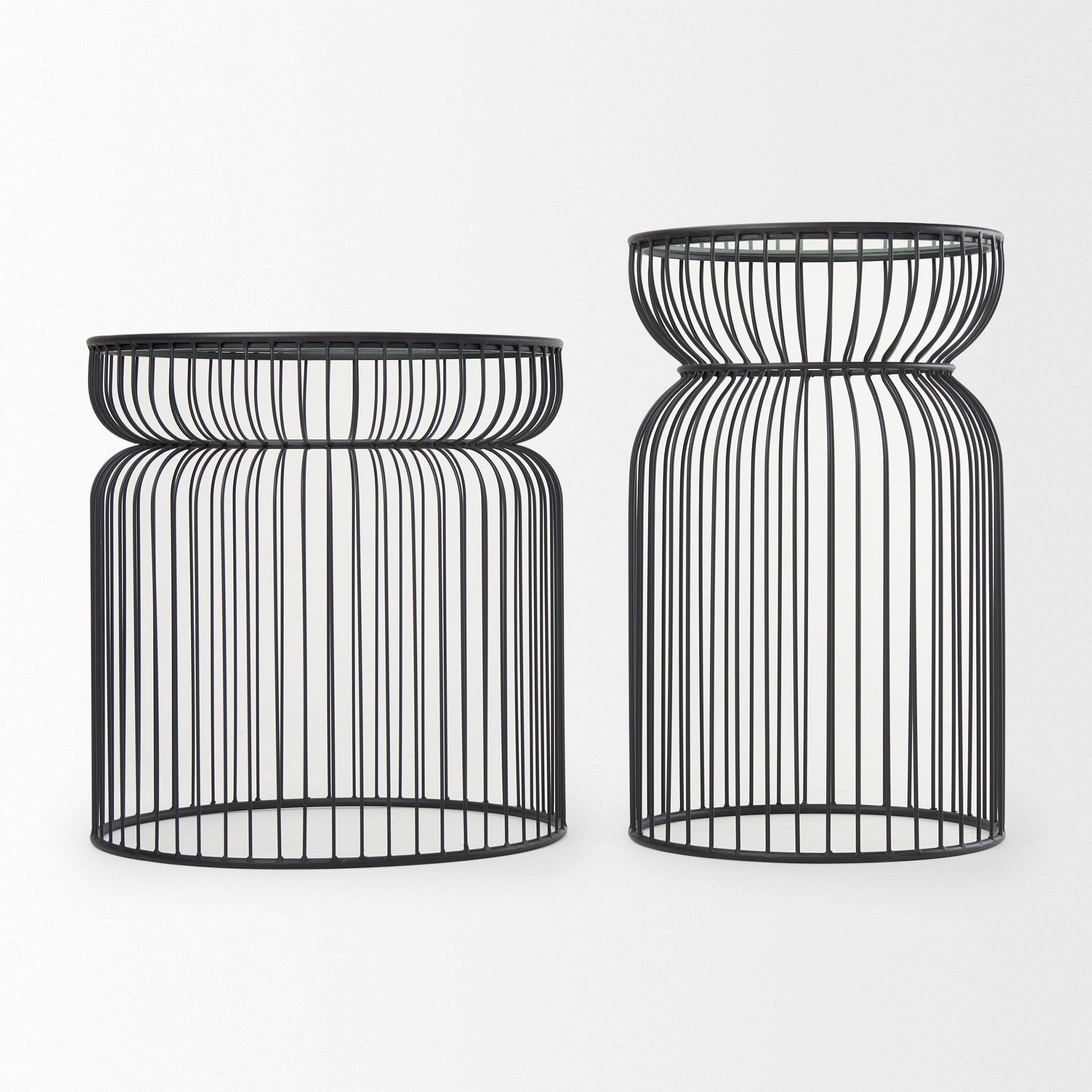Shani Set of 2 Round, Black Metal w/ Glass, Accent Tables - Central Designs
