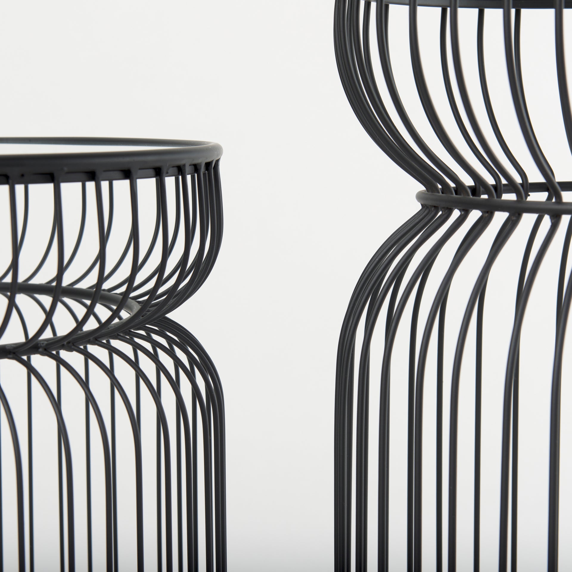 Shani Set of 2 Round, Black Metal w/ Glass, Accent Tables - Central Designs