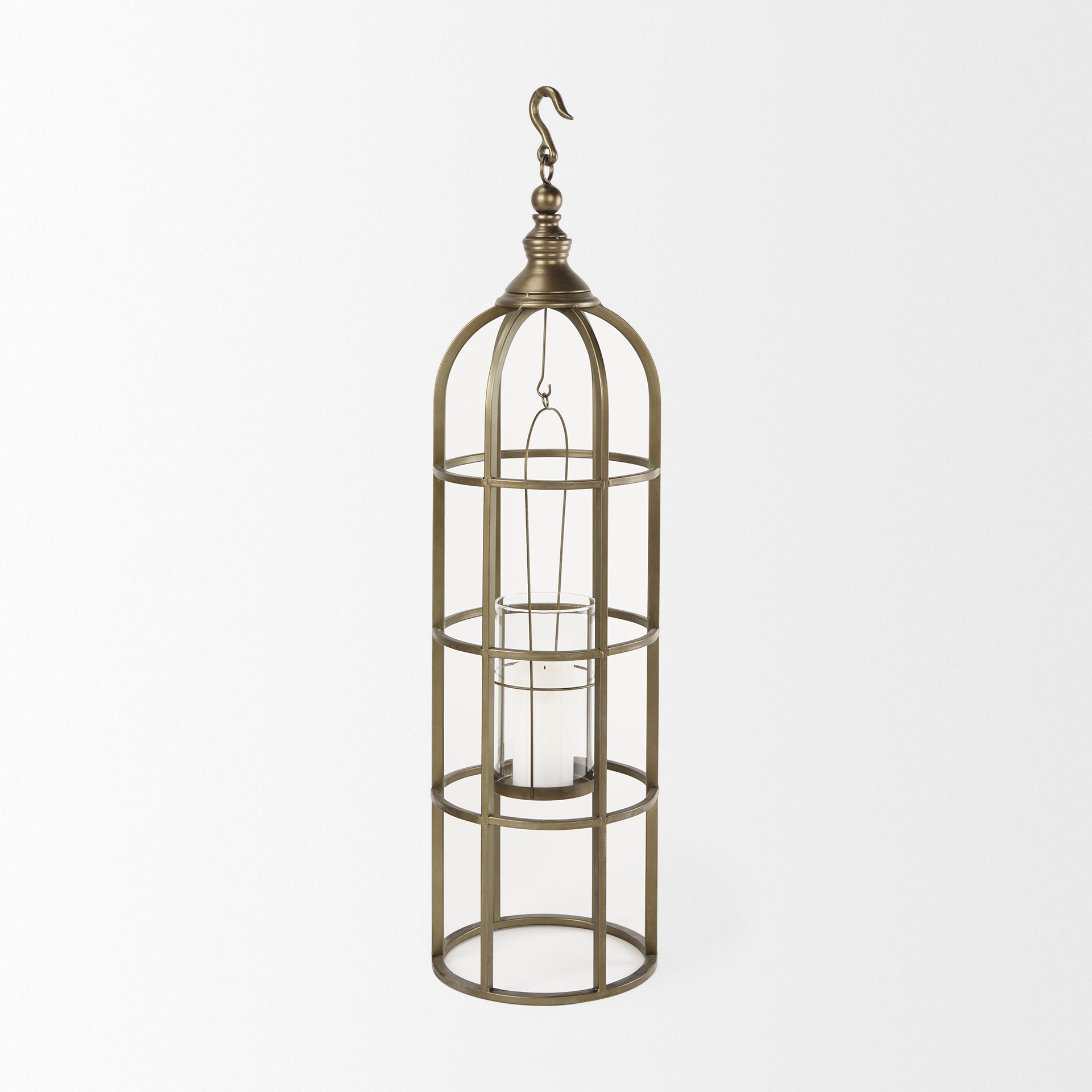 Gerson I Large Cage-Style Gold Metal Candle Holder Lantern
