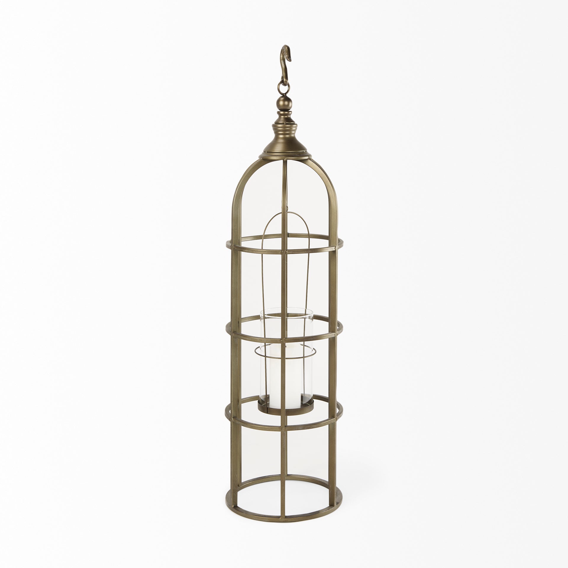 Gerson I Large Cage-Style Gold Metal Candle Holder Lantern