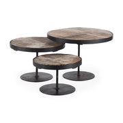 Lorenz (Set of 3) Light Brown Wood W/ Black Metal Base Round Decorative Display Stands - Central Designs