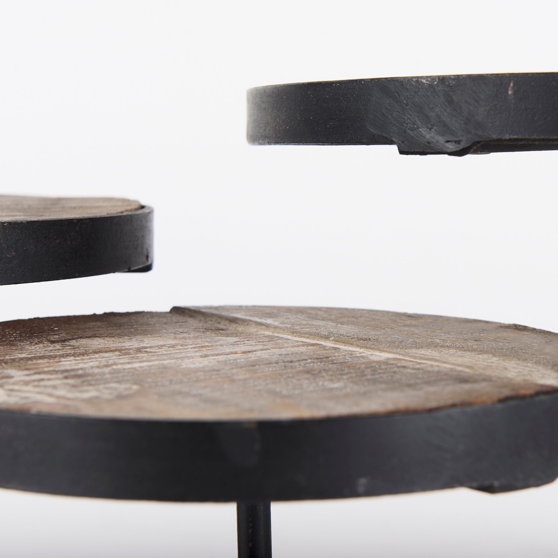 Lorenz (Set of 3) Light Brown Wood W/ Black Metal Base Round Decorative Display Stands - Central Designs