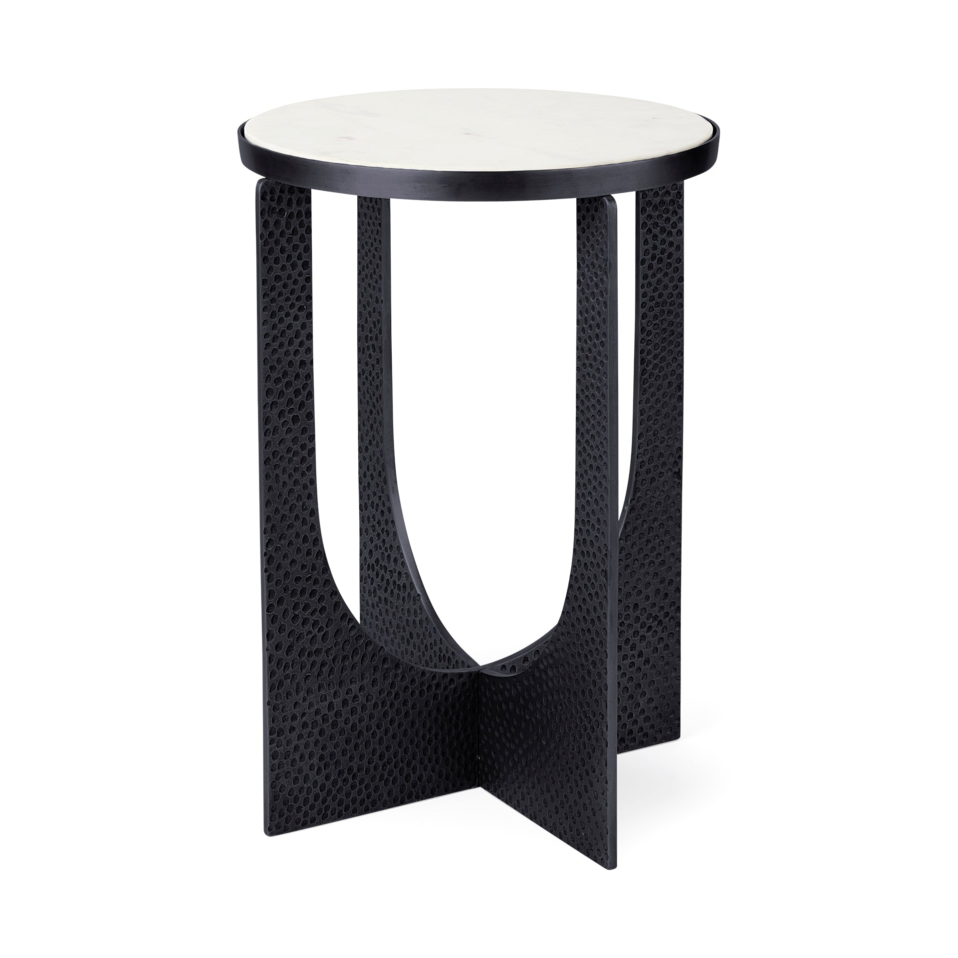 Preston 23"H White Marble Top w/ Matte Black Metal Accent Table - Central Designs