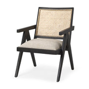 Donna Black Wood Cane - Back w/ Beige Upholstered Seat Accent Chair - Central Designs