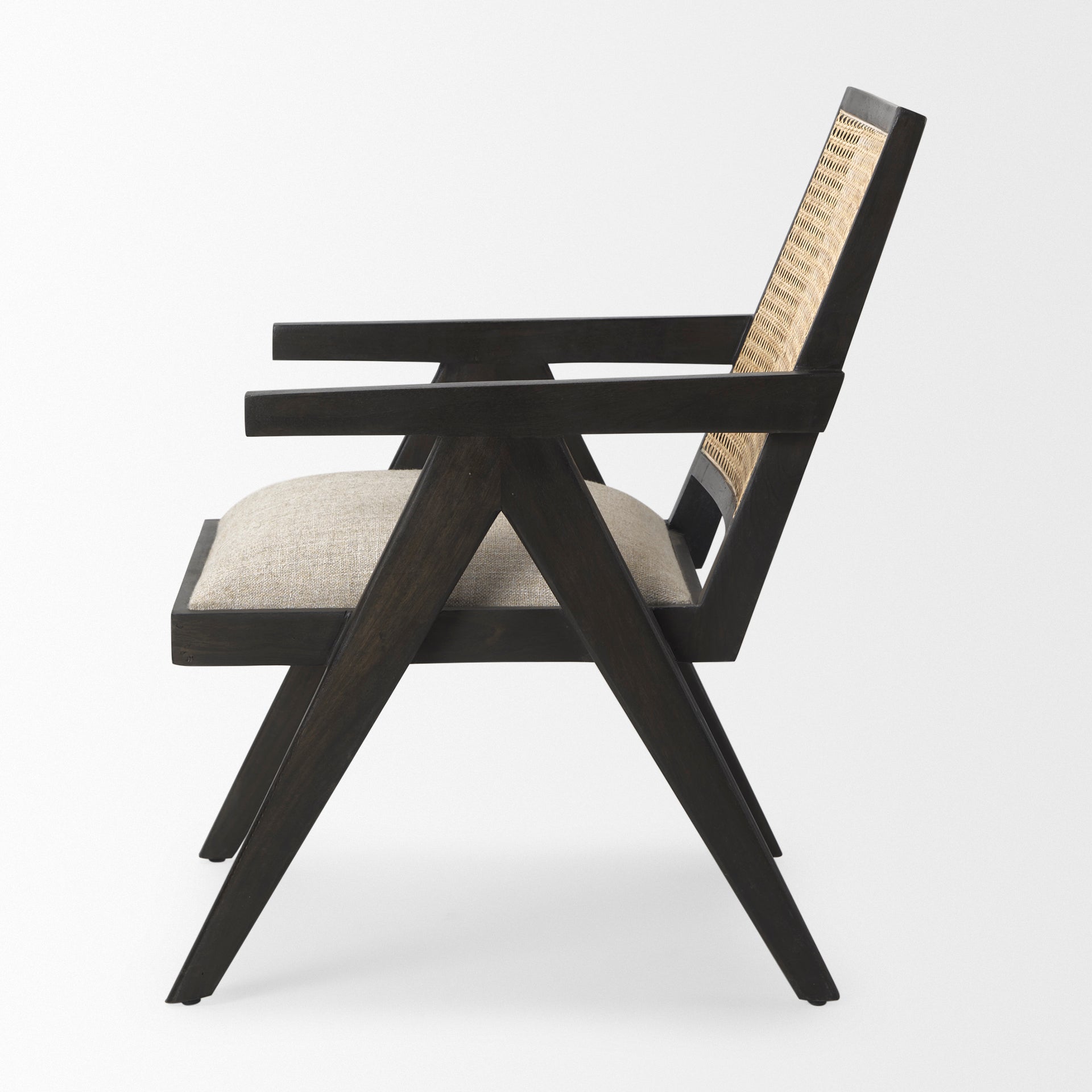 Donna Black Wood Cane-Back w/ Beige Upholstered Seat Dining Chair