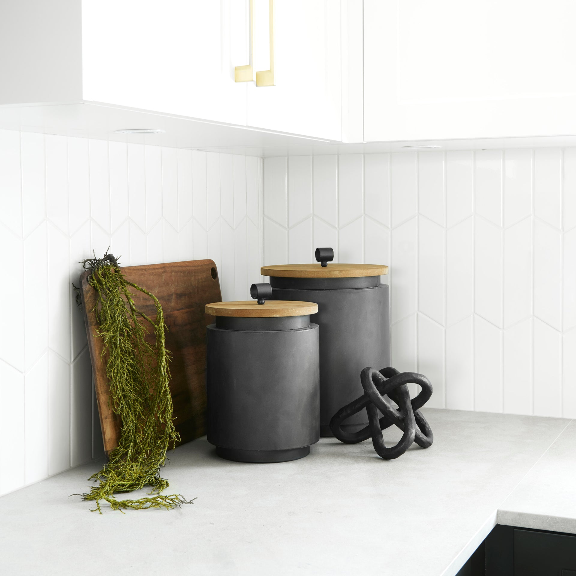 Cyril (Set of 2) Gray Metal W/ Brown Wood Lids Jars - Central Designs