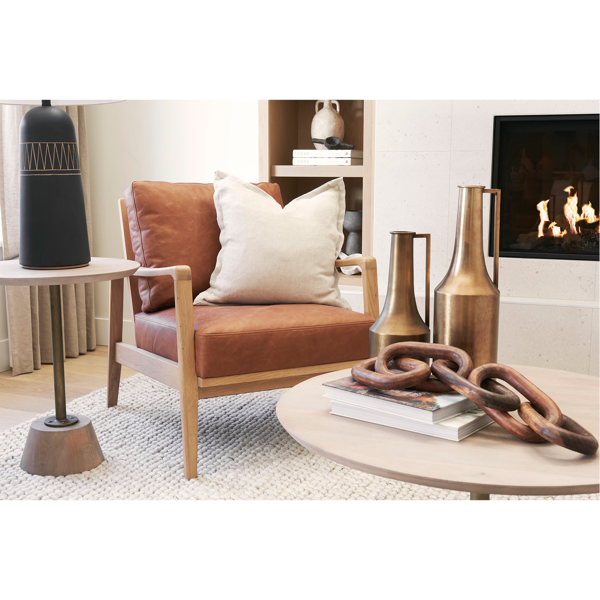 Maxwell 20" Round Light Brown Wood w/ Gold Metal Pedestal Side Table - Central Designs