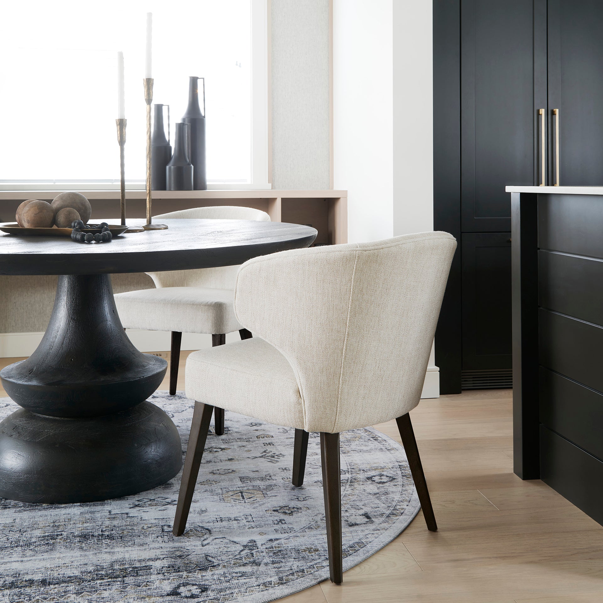 Niles 22.5L x 24.0W x 32.0H Cream Fabric Seat W/ Dark Brown Wooden Legs Wingback Dining Chair