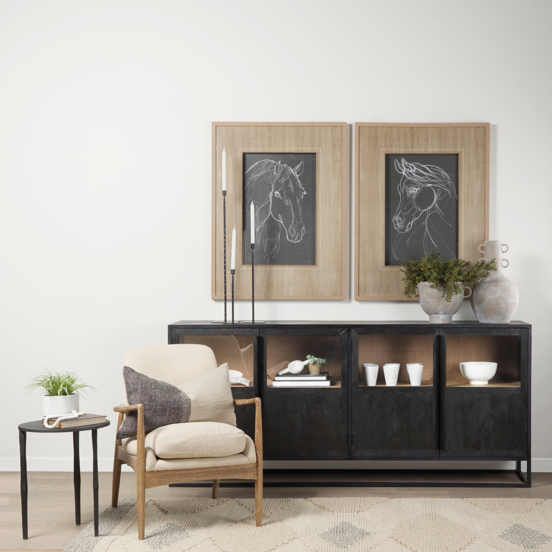 Sloan 80.0L x 17.0W x 36.0H Black Wood W/Black Metal Frame Sideboard - Central Designs