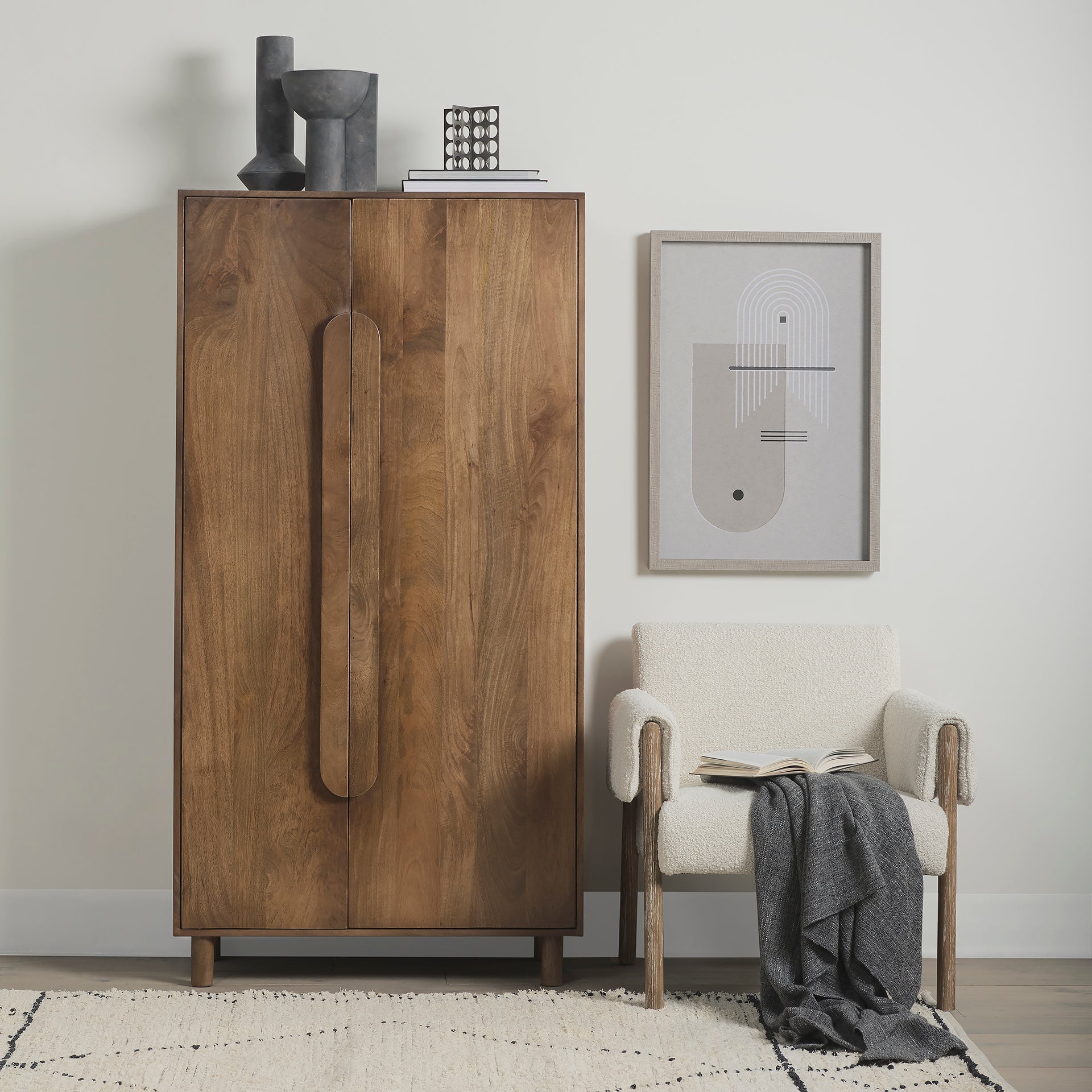 Astrid 36.0L x 17.0W x 70.0H Medium Brown Solid Wood Armoire - Central Designs