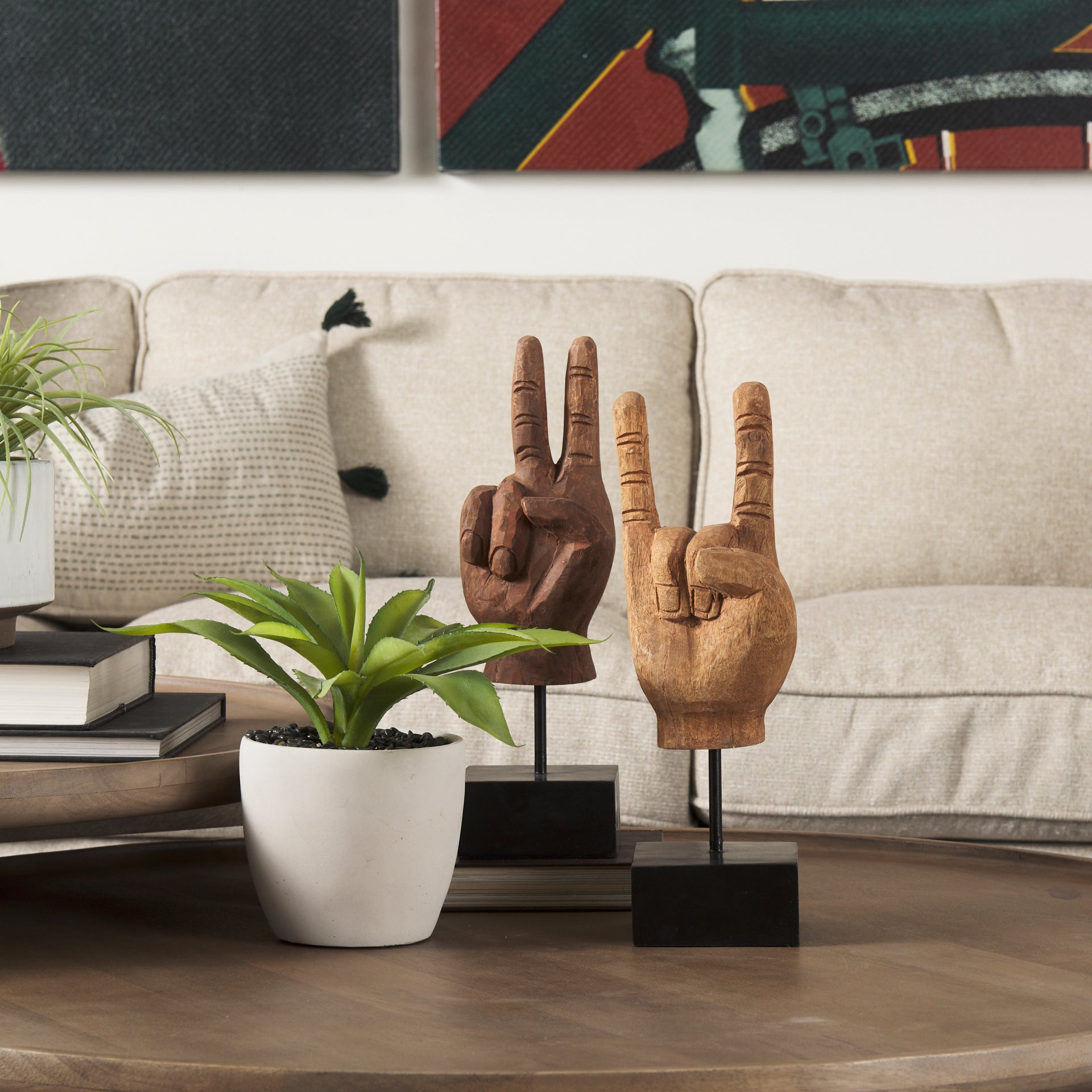 Saxum 4L x 4W Natural Wooden Carved Hang Loose Hand - Central Designs