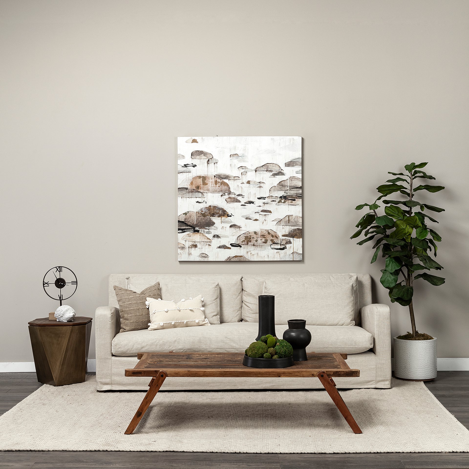 Esagono Octagonal Gold Metal - Clad Reclaimed Wood End/Side Table w/ Storage - Central Designs