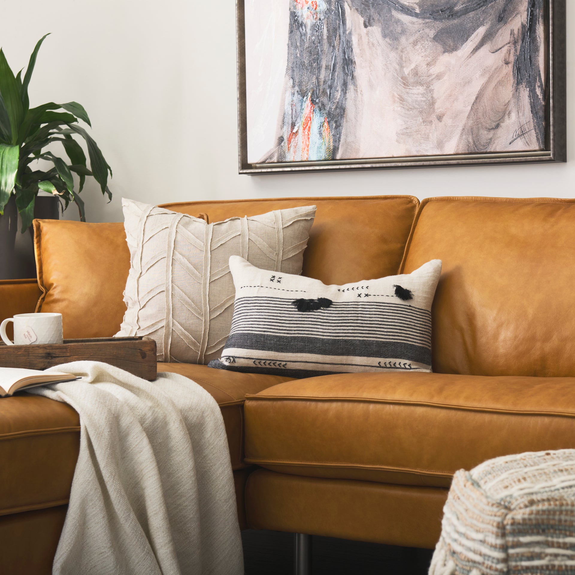 Thalia 13L x 21W Black and Beige Fabric Striped and Fringed Decorative Pillow Cover - Central Designs