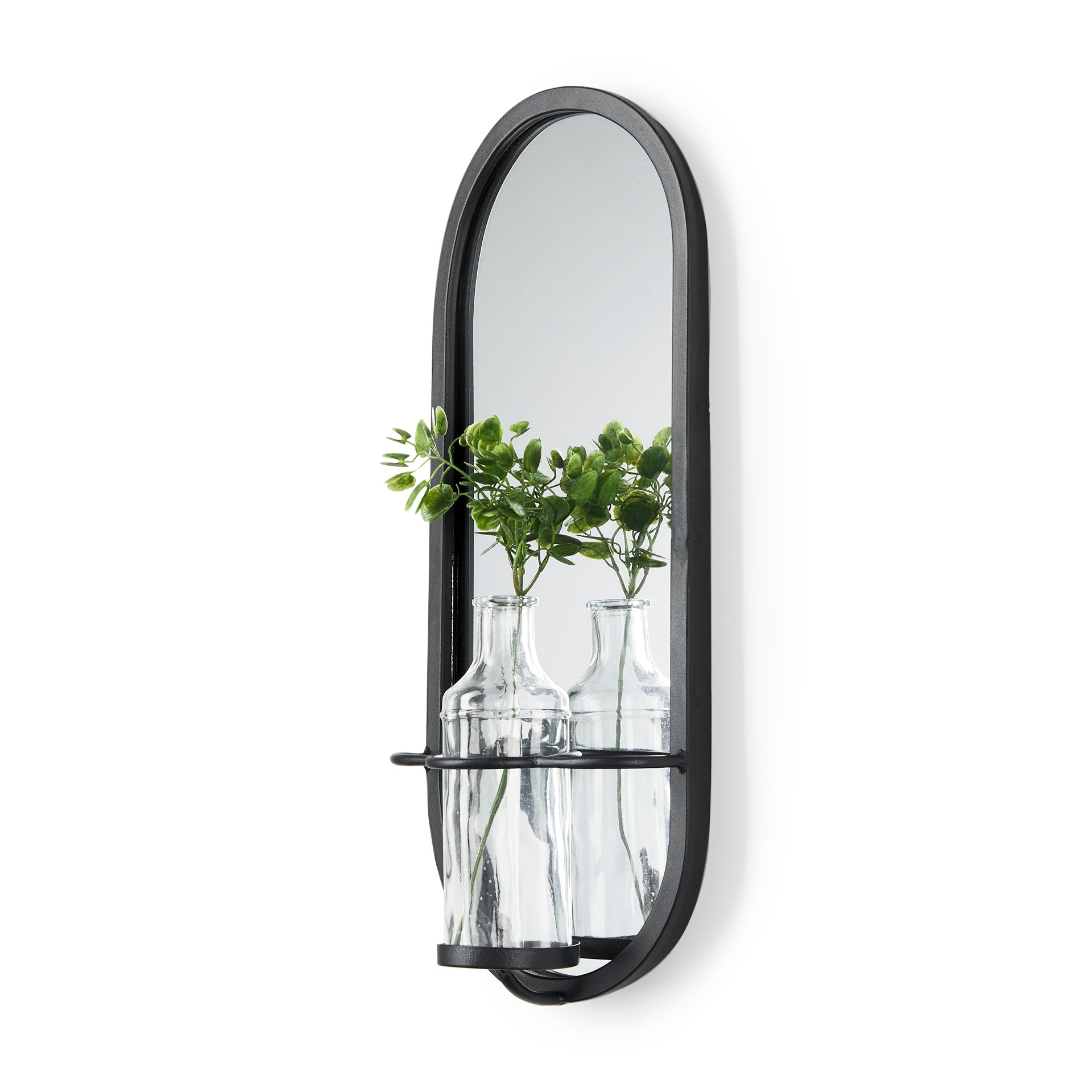Katherine Wall Mounted Mirror w Glass Bottle for Botanicals or Floral - Central Designs