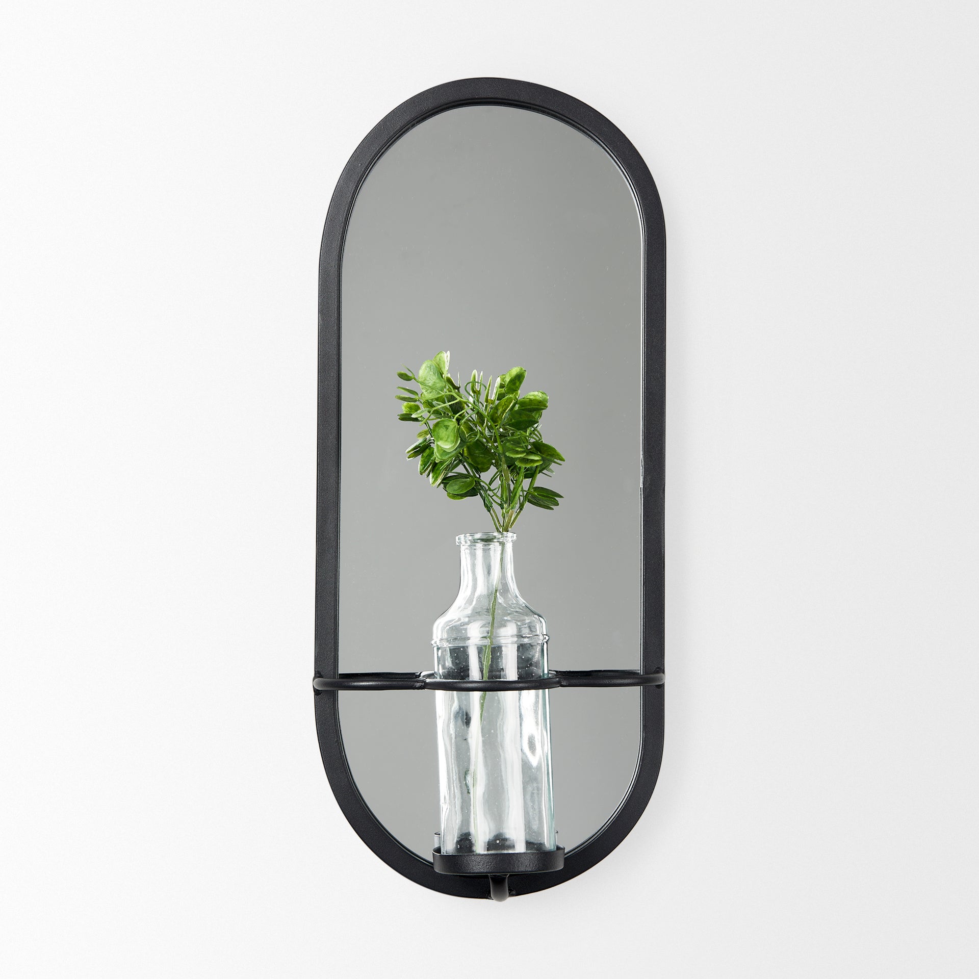 Katherine Wall Mounted Mirror w Glass Bottle for Botanicals or Floral - Central Designs