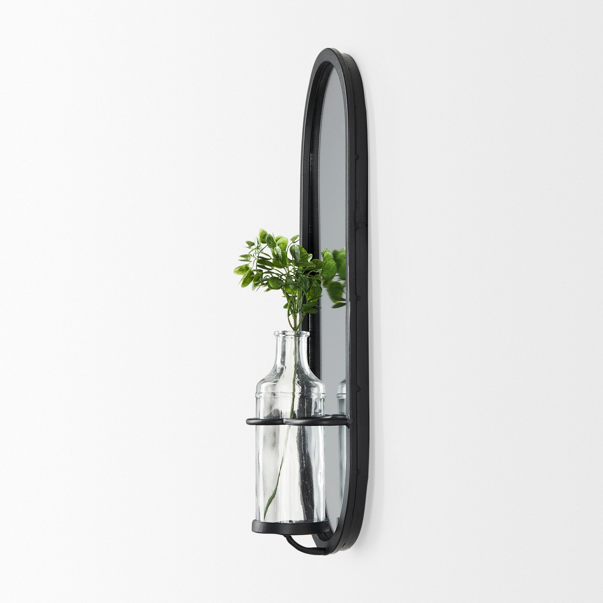 Katherine Wall Mounted Mirror w Glass Bottle for Botanicals or Floral - Central Designs