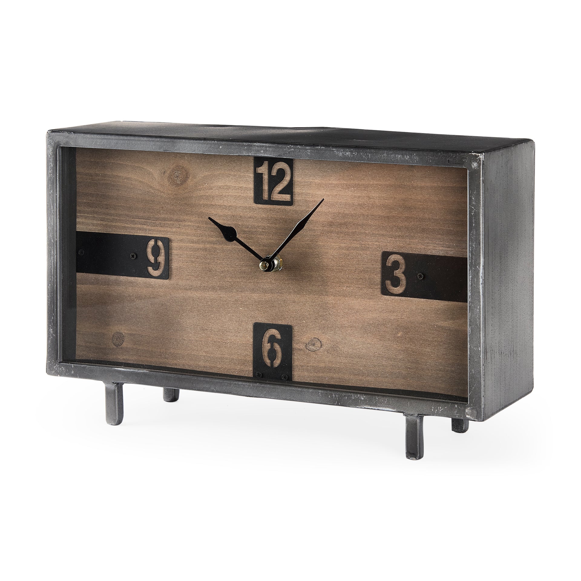 Harvey 13.0L x 4.5W x 8.1H Black Metal and Wood Rectangular Table Clock - Central Designs