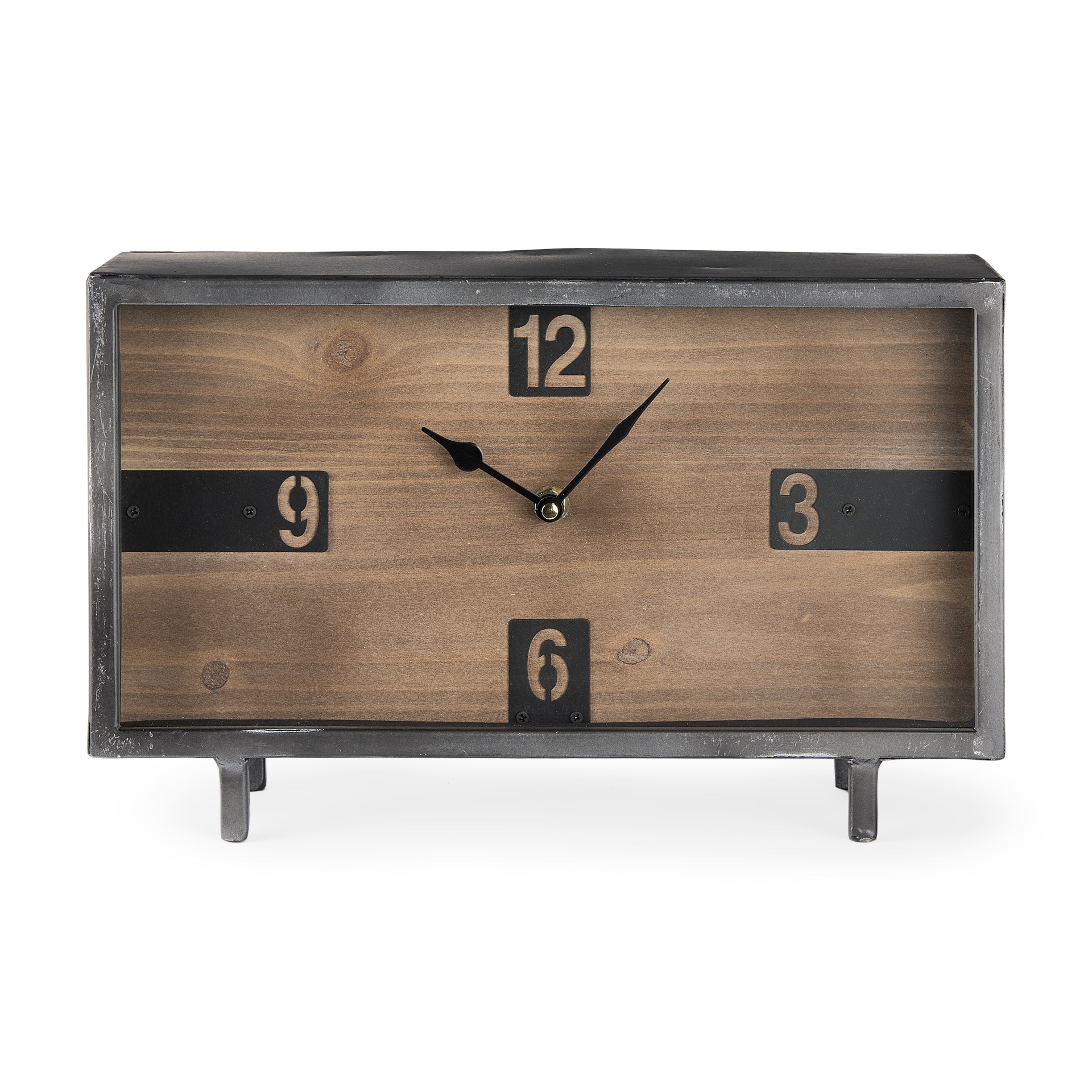 Harvey 13.0L x 4.5W x 8.1H Black Metal and Wood Rectangular Table Clock - Central Designs
