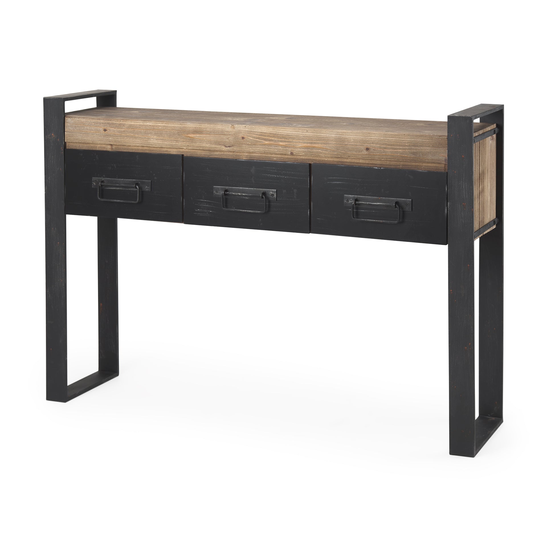 Carga 48L x 12W Black Metal Frame Brown Wooden Top Console Table W/Storage - Central Designs