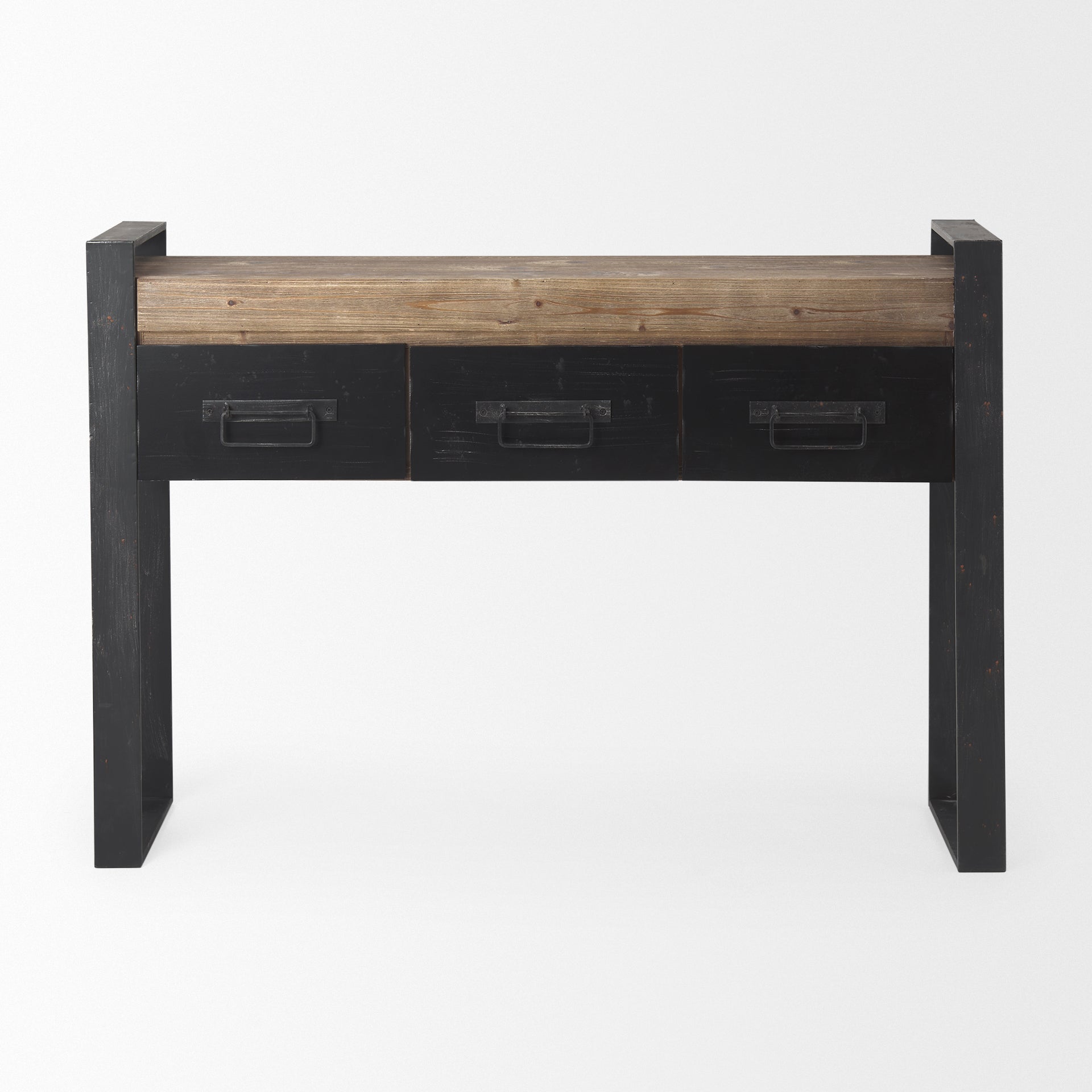 Carga 48L x 12W Black Metal Frame Brown Wooden Top Console Table W/Storage - Central Designs