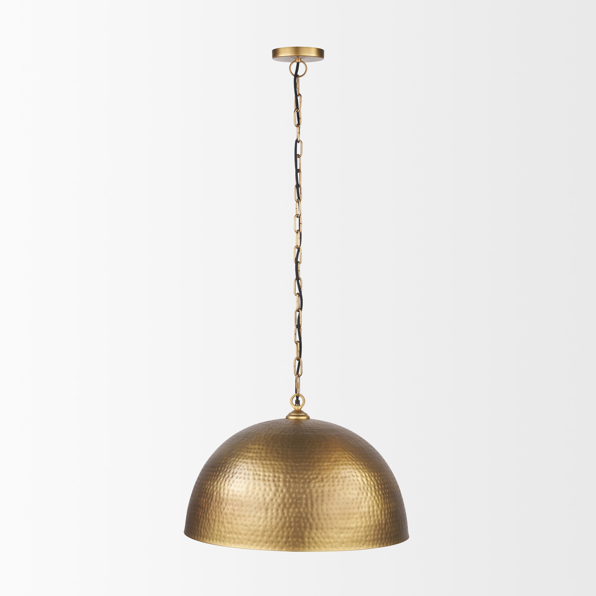 Karina 24" Round Brass - tone Hammered Metal Dome Pendant Light - Central Designs