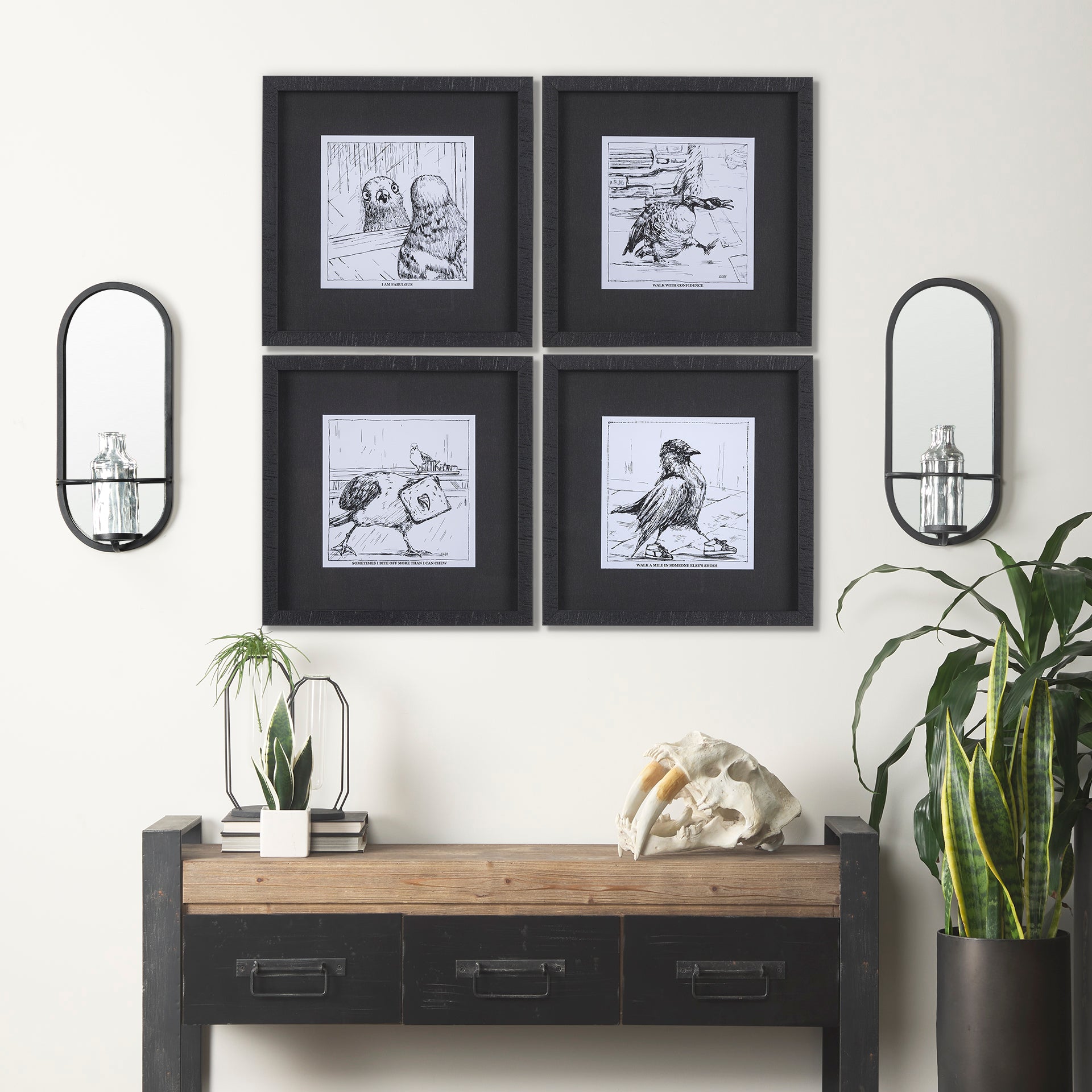 Katherine Wall Mounted Mirror w Glass Bottle for Botanicals or Floral - Central Designs