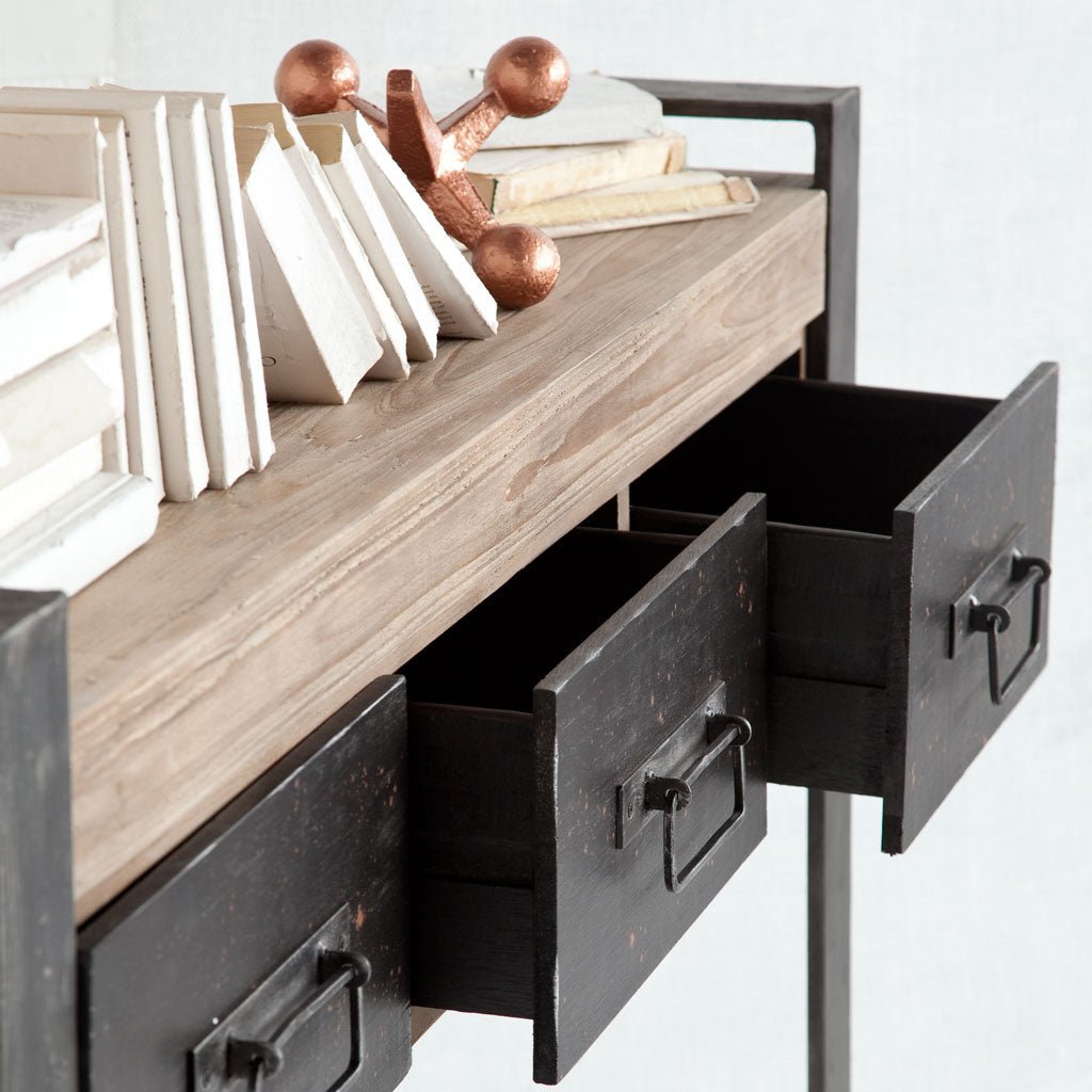 Carga 48L x 12W Black Metal Frame Brown Wooden Top Console Table W/Storage - Central Designs