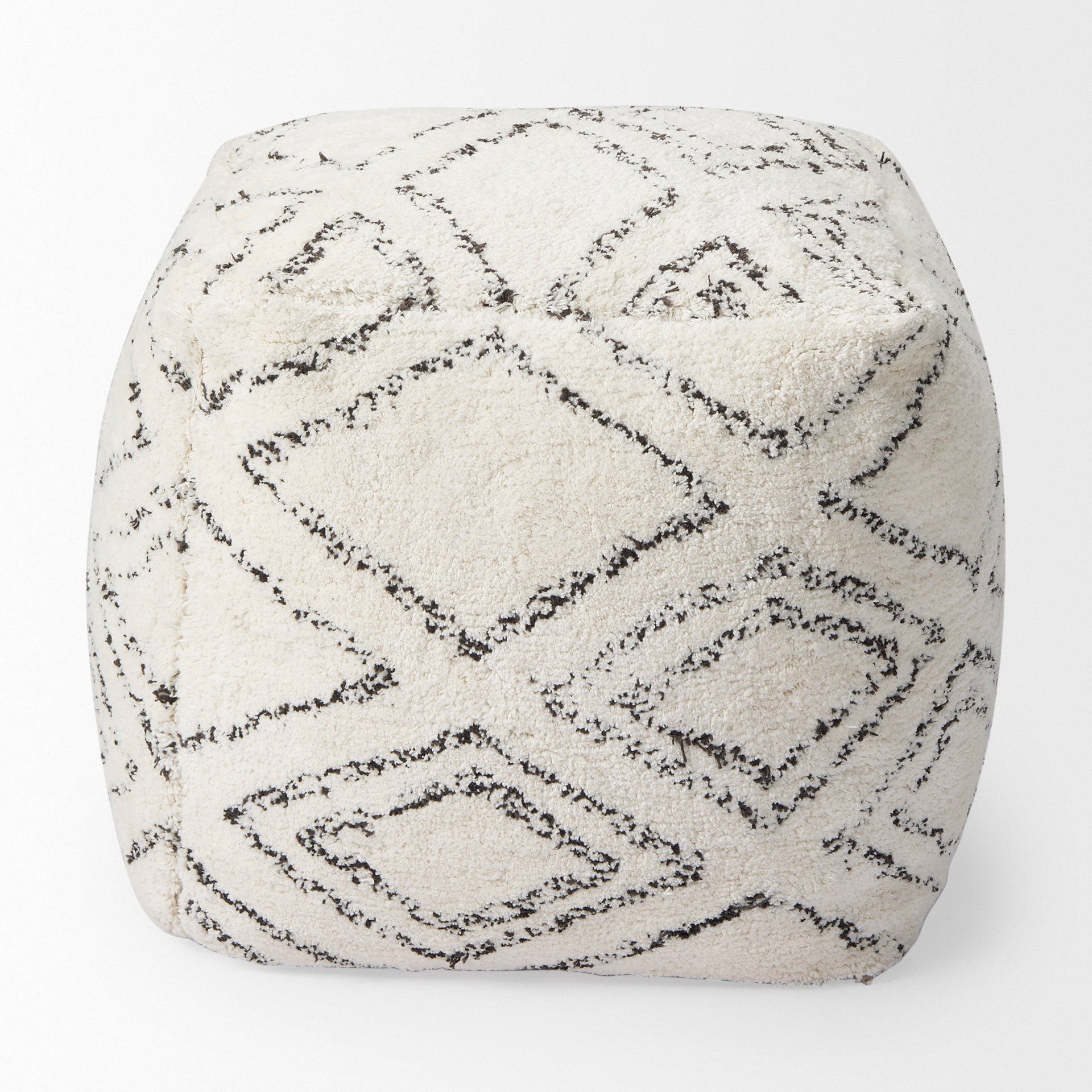 Tapir Beige Cotton Argyle Pattern Square Pouf