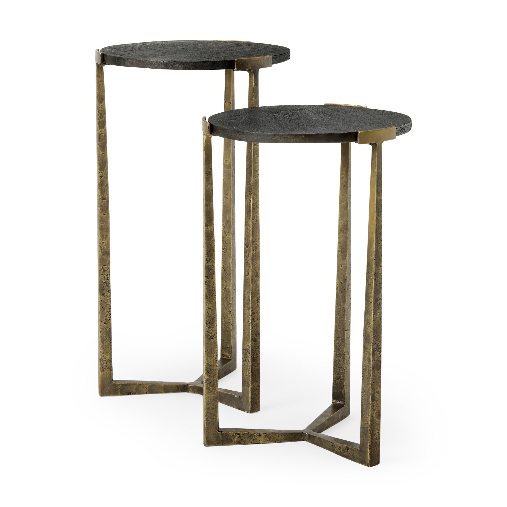 Atticus Black Wood and Antiqued Gold Metal Nesting Accent Tables (Set of 2) - Central Designs