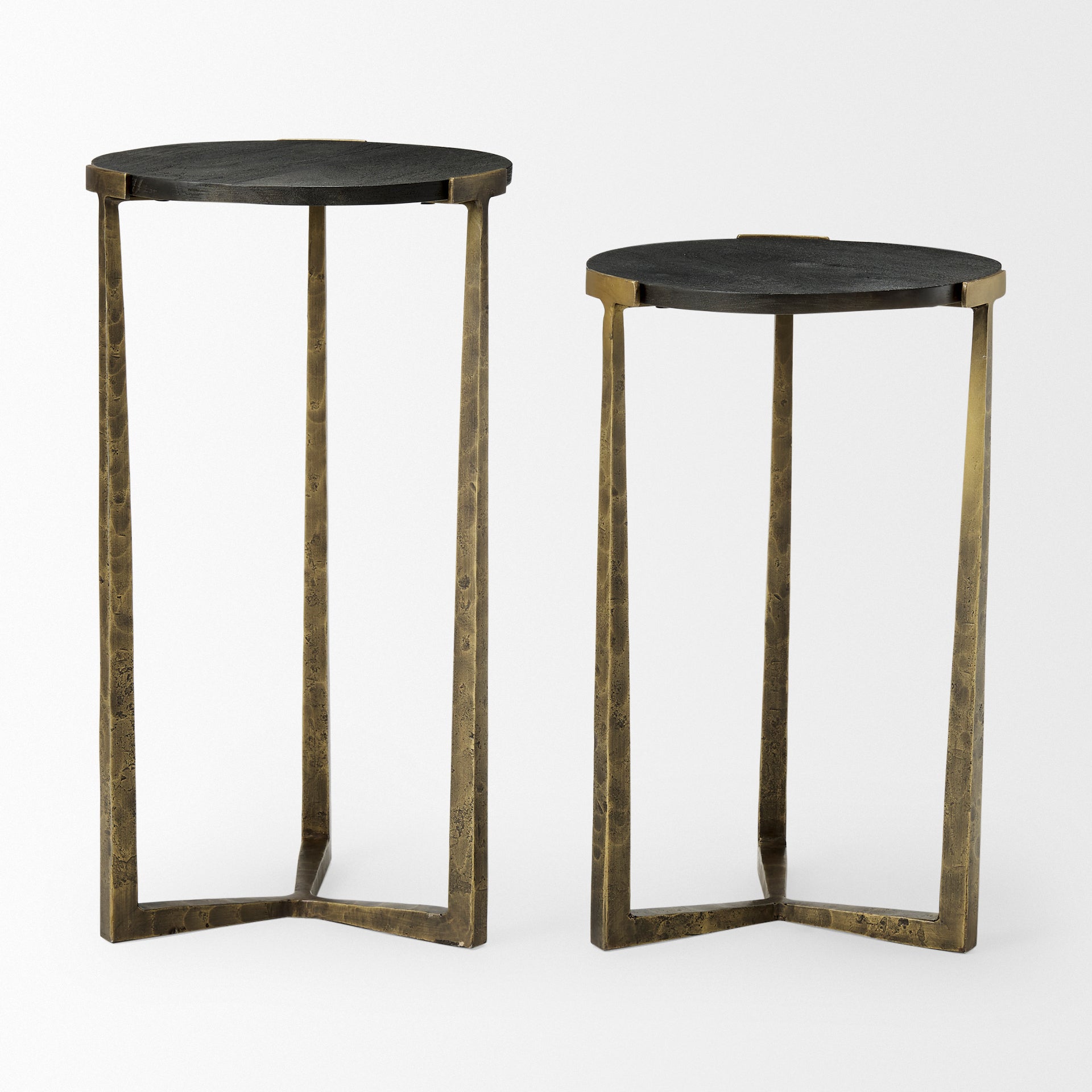 Atticus Black Wood and Antiqued Gold Metal Nesting Accent Tables (Set of 2) - Central Designs