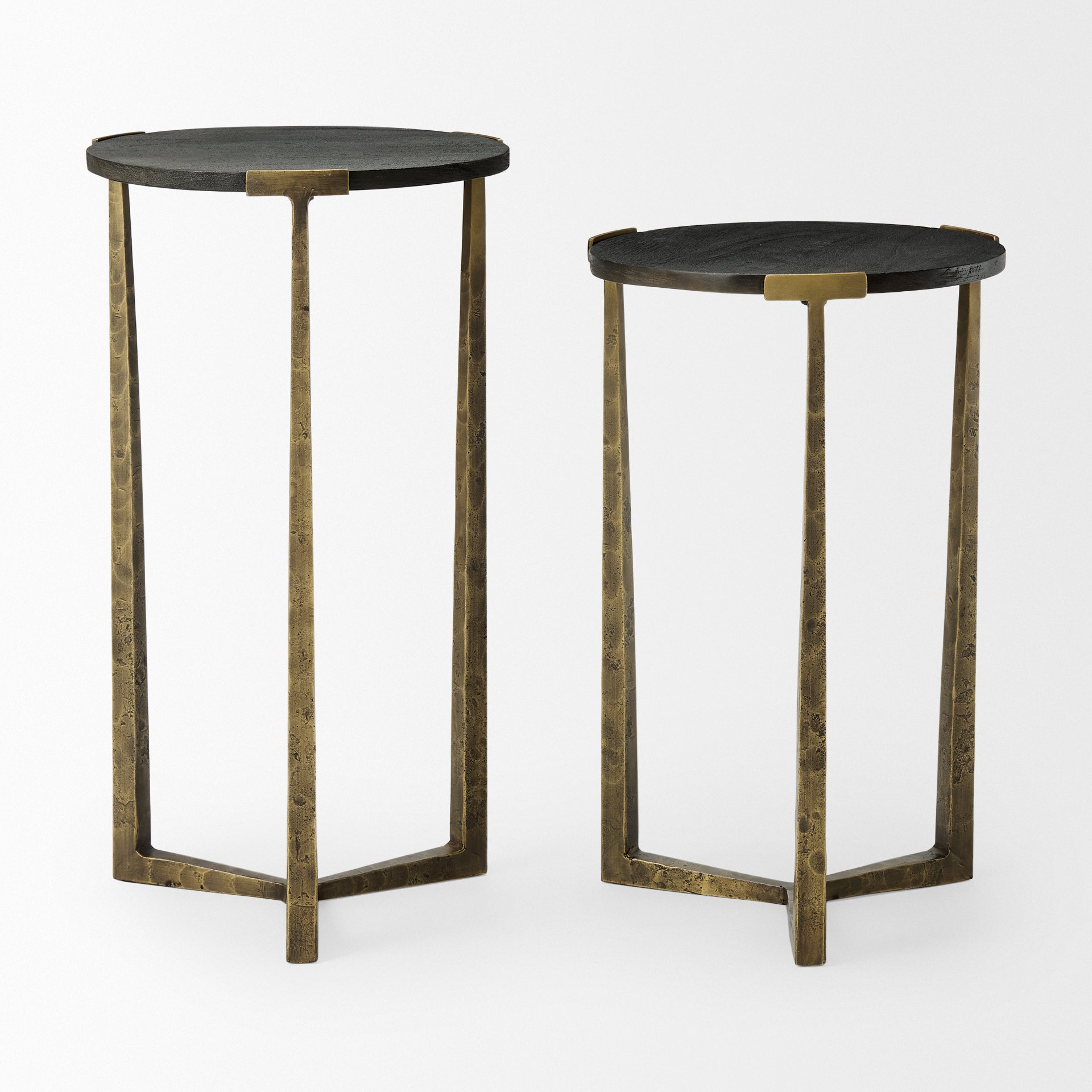 Atticus Black Wood and Antiqued Gold Metal Nesting Accent Tables (Set of 2) - Central Designs