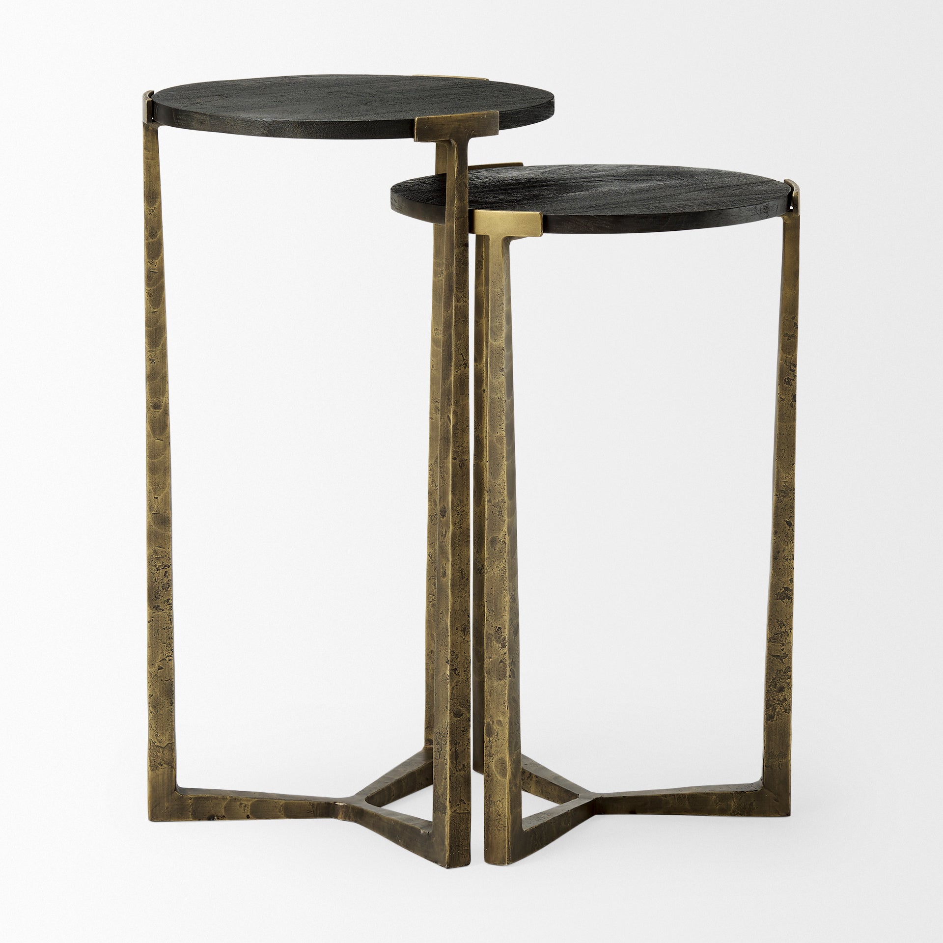Atticus Black Wood and Antiqued Gold Metal Nesting Accent Tables (Set of 2) - Central Designs
