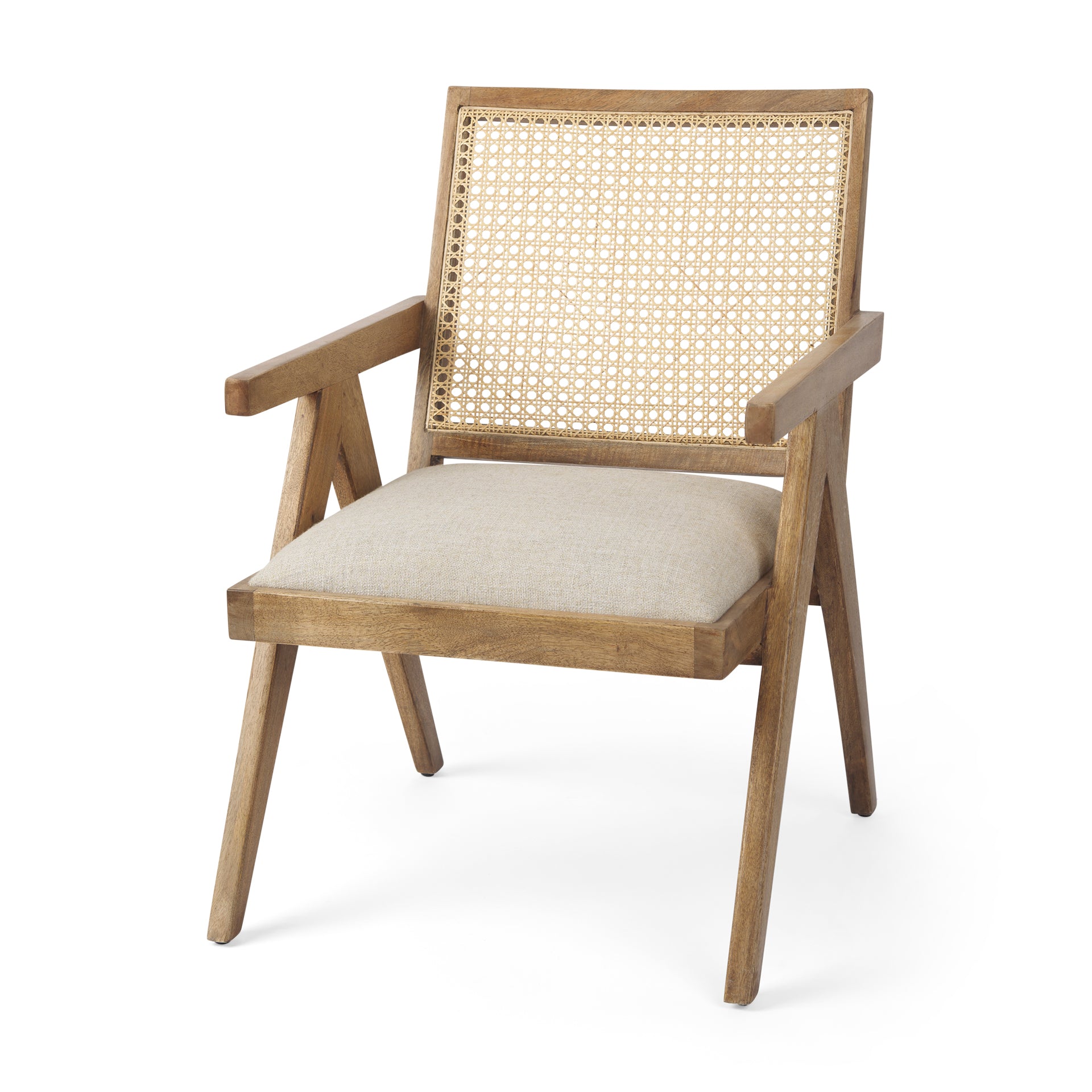 Donna Light Brown Wood Cane - Back w/ Beige Upholstered Seat Accent Chair - Central Designs