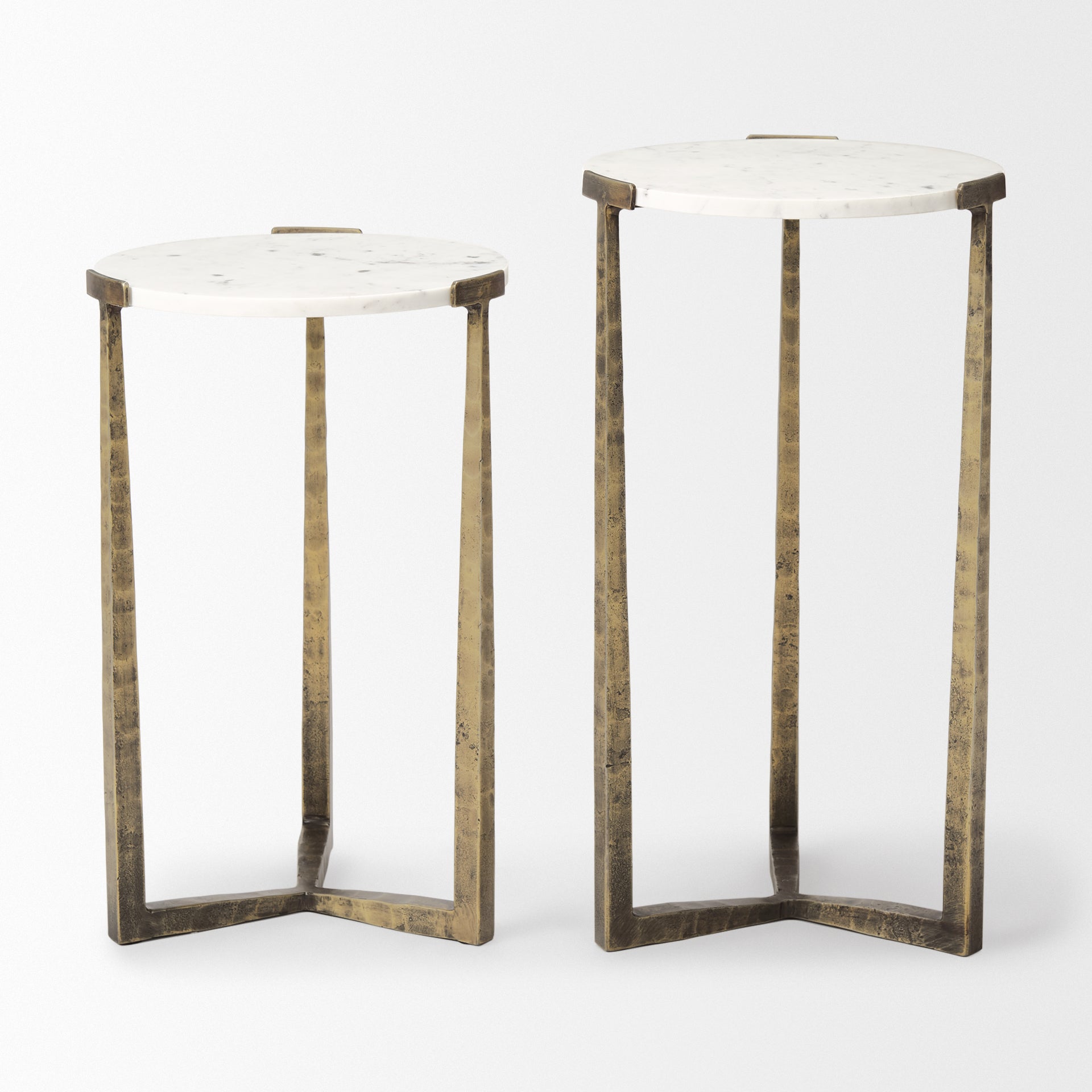 Atticus Marble and Antiqued Gold Metal Nesting Accent Tables (Set of 2) - Central Designs