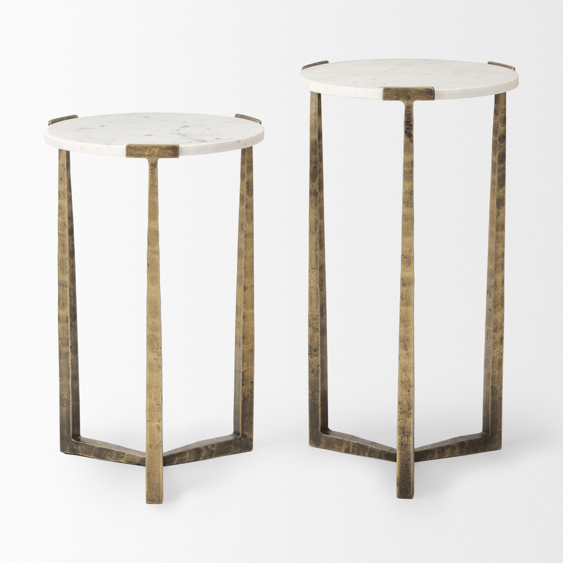 Atticus Marble and Antiqued Gold Metal Nesting Accent Tables (Set of 2) - Central Designs