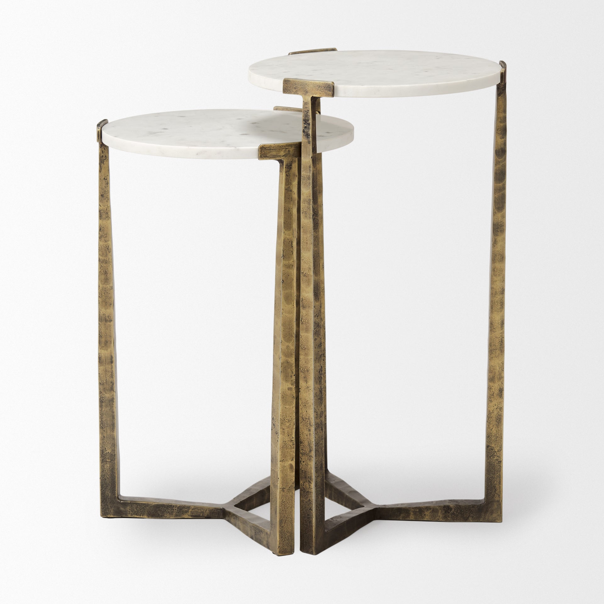 Atticus Marble and Antiqued Gold Metal Nesting Accent Tables (Set of 2) - Central Designs