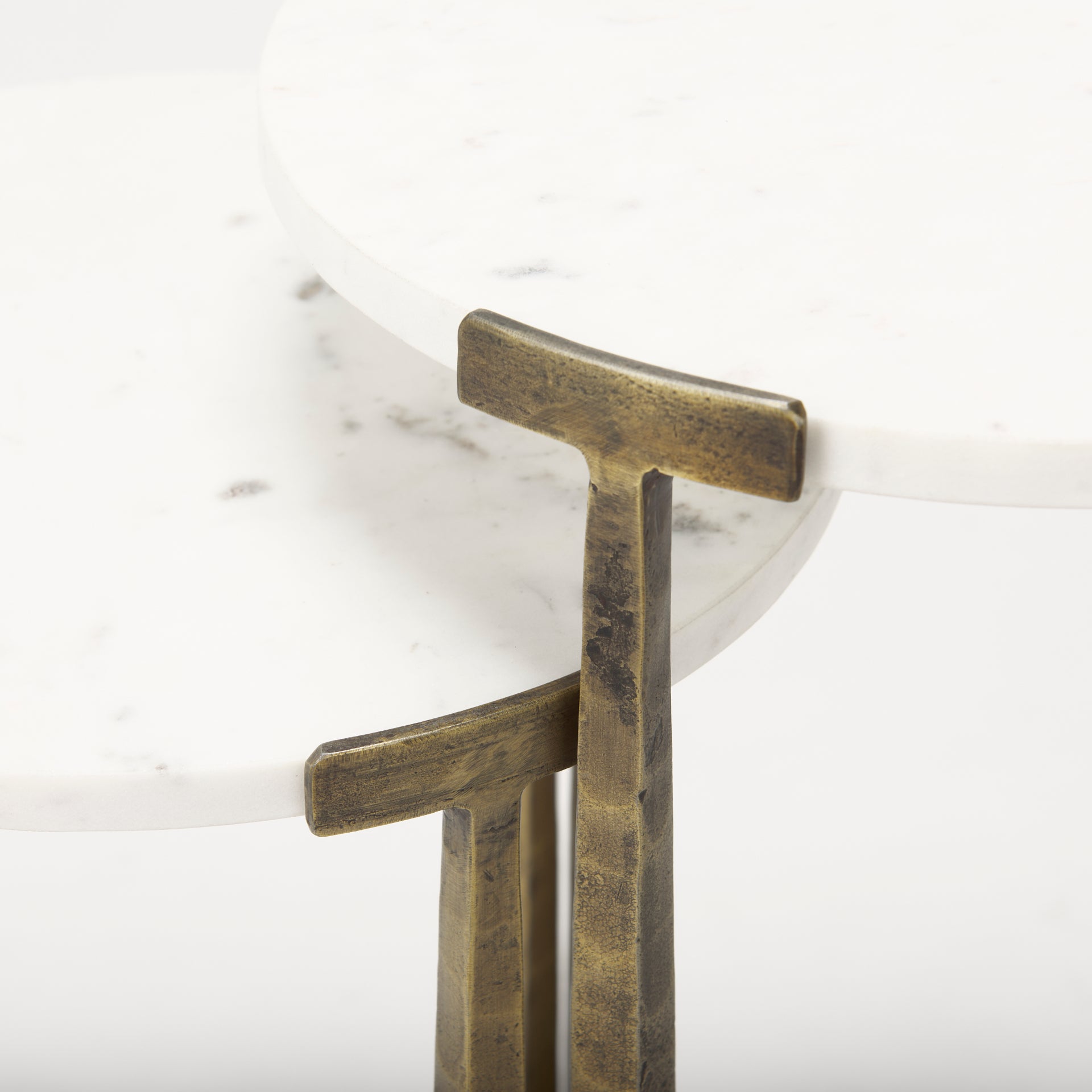 Atticus Marble and Antiqued Gold Metal Nesting Accent Tables (Set of 2) - Central Designs