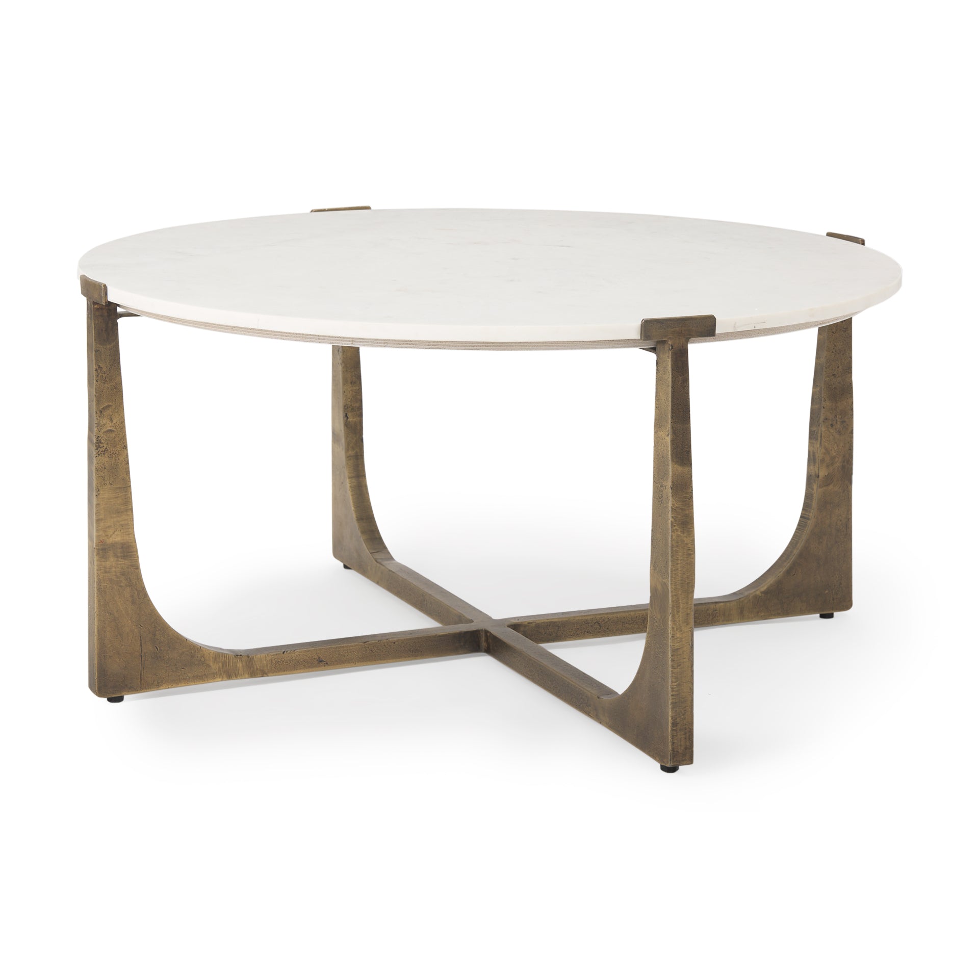Atticus Marble and Antiqued Gold Metal Coffee Table - Central Designs