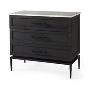 Divina Black - Brown Wood w/ White Marble Top and Black Metal Base Accent Cabinet - Central Designs